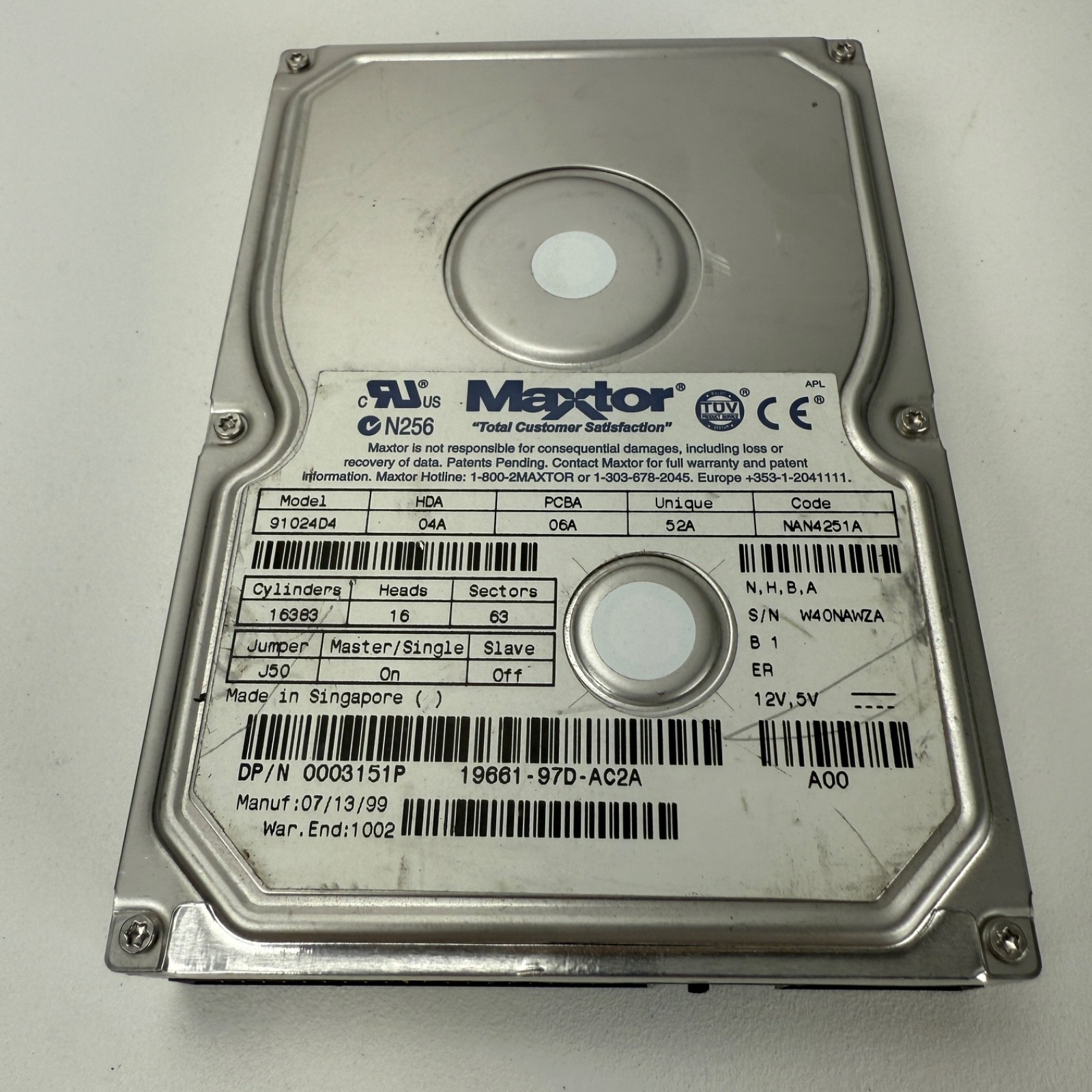 Maxtor N256 Model 91024D4 3.5 Inch Hard Drive NOS