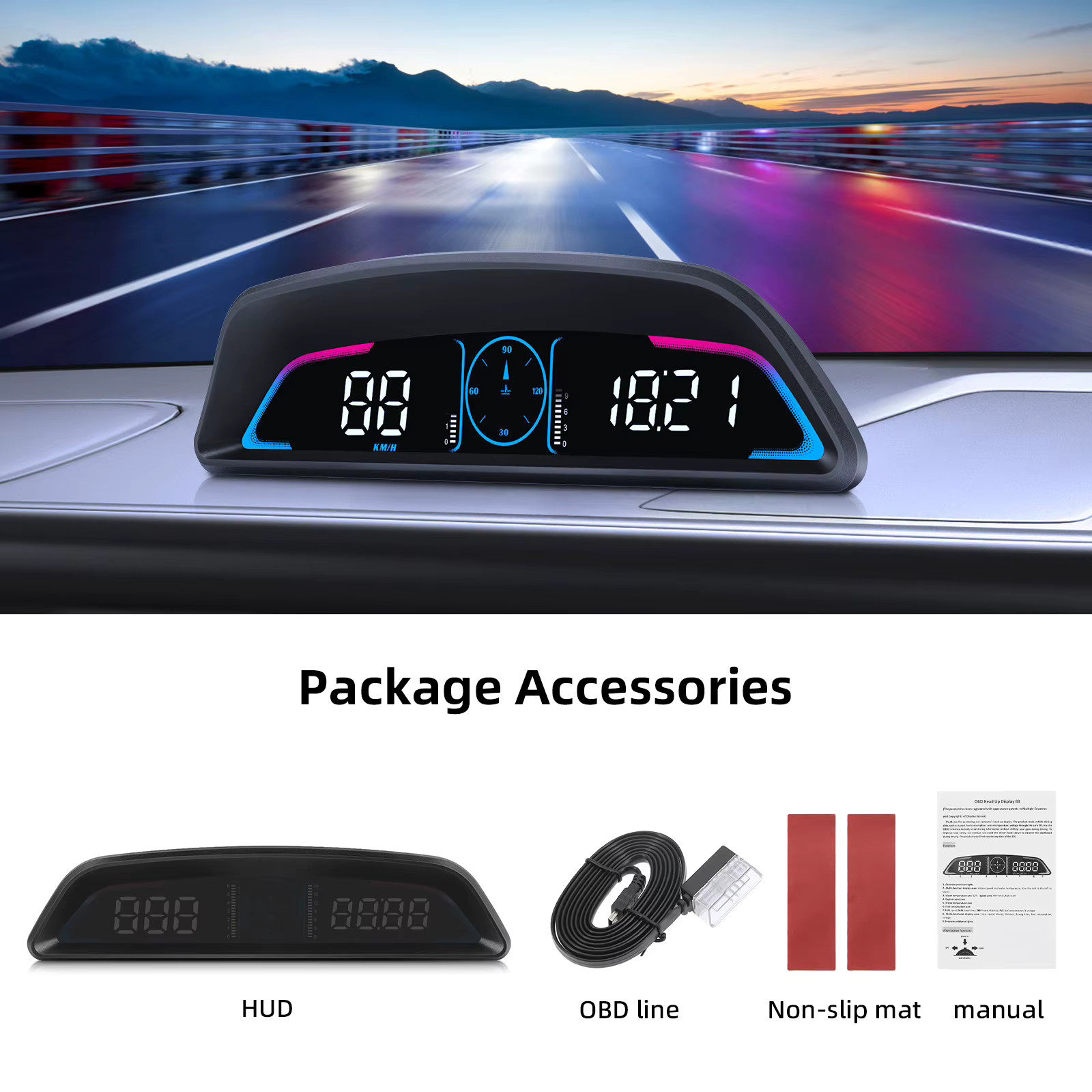 Car OBD HUD Head Up Display Digital Speedometer with Overspeed and RPM Alarm