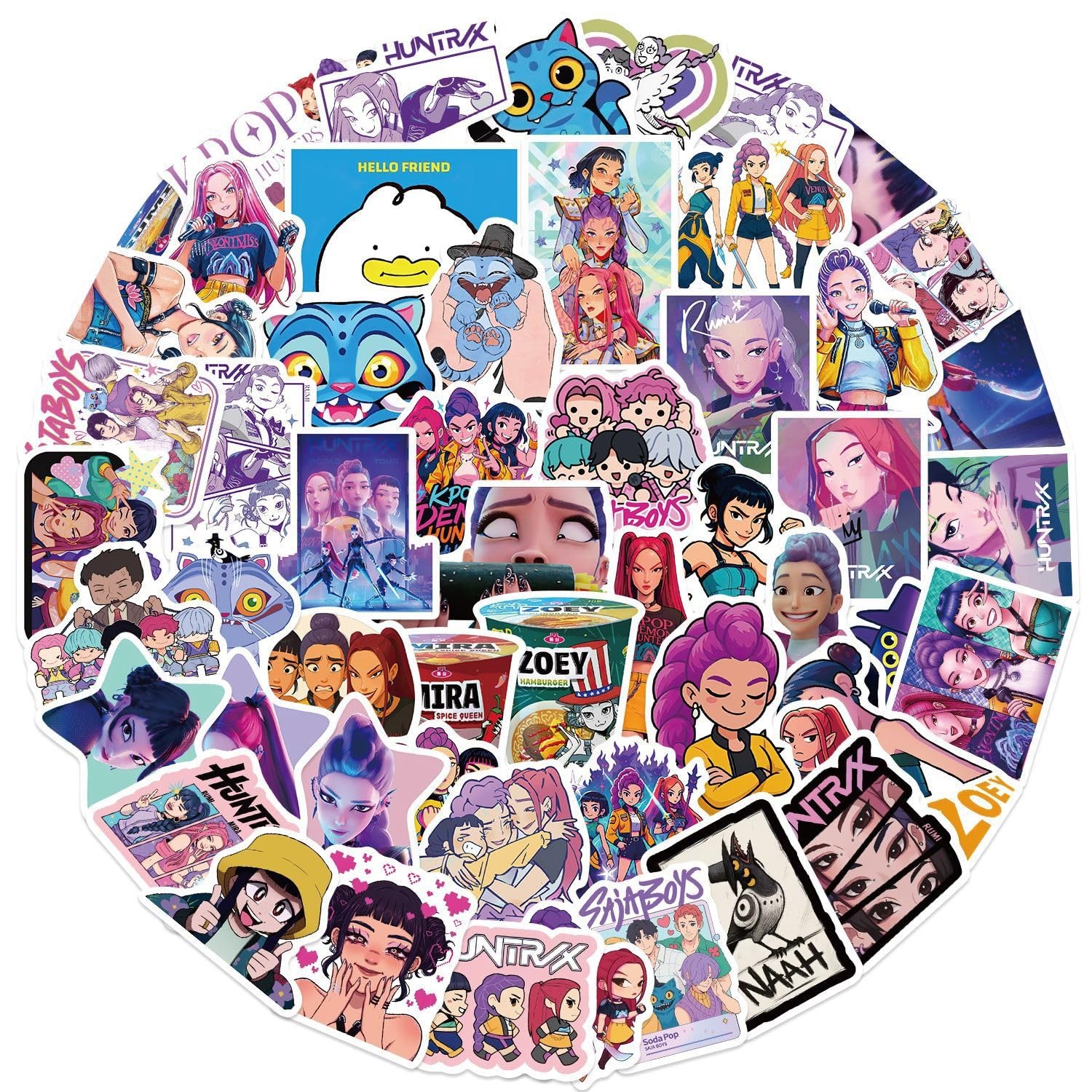 Movie Sticker, 60pcs Demon Hunters Stickers for 2-3.15 inches, Purple