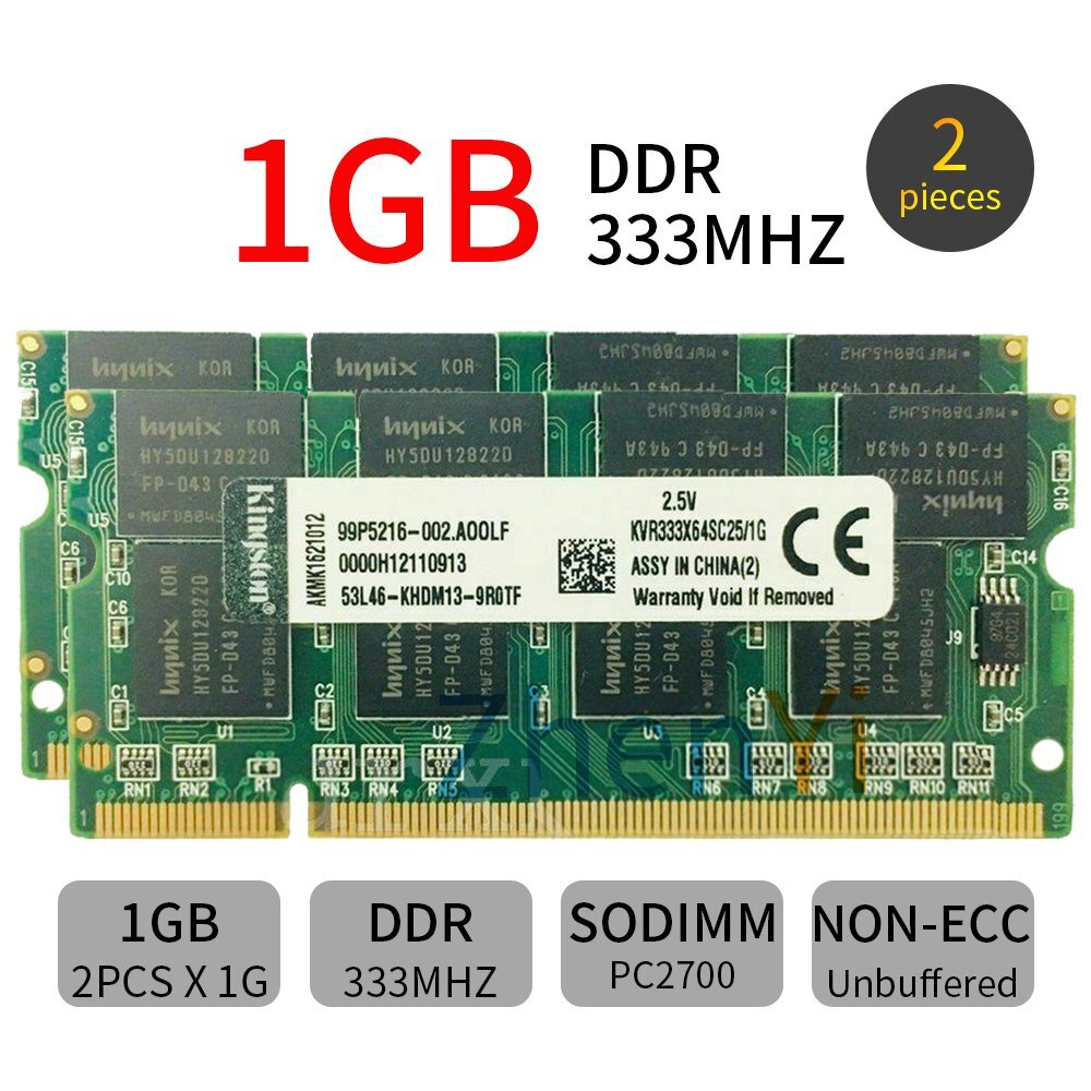 For Kingston 2GB 2x 1G DDR PC1-2700 DDR1 333MHz SO-DIMM RAM KIT Laptop Memory
