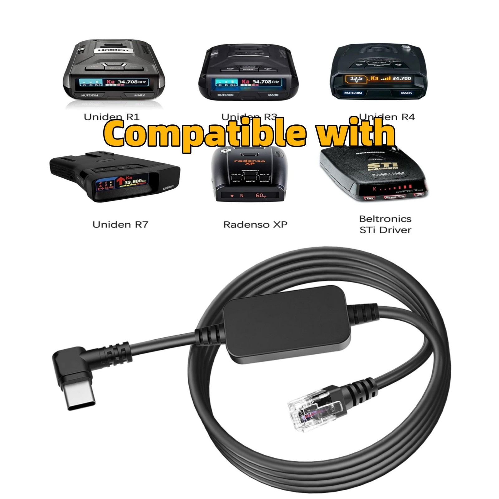 Radar Detector Cable, USB-C to RJ11 Plug Cord, 3.3Ft for Escort Passport 9500i