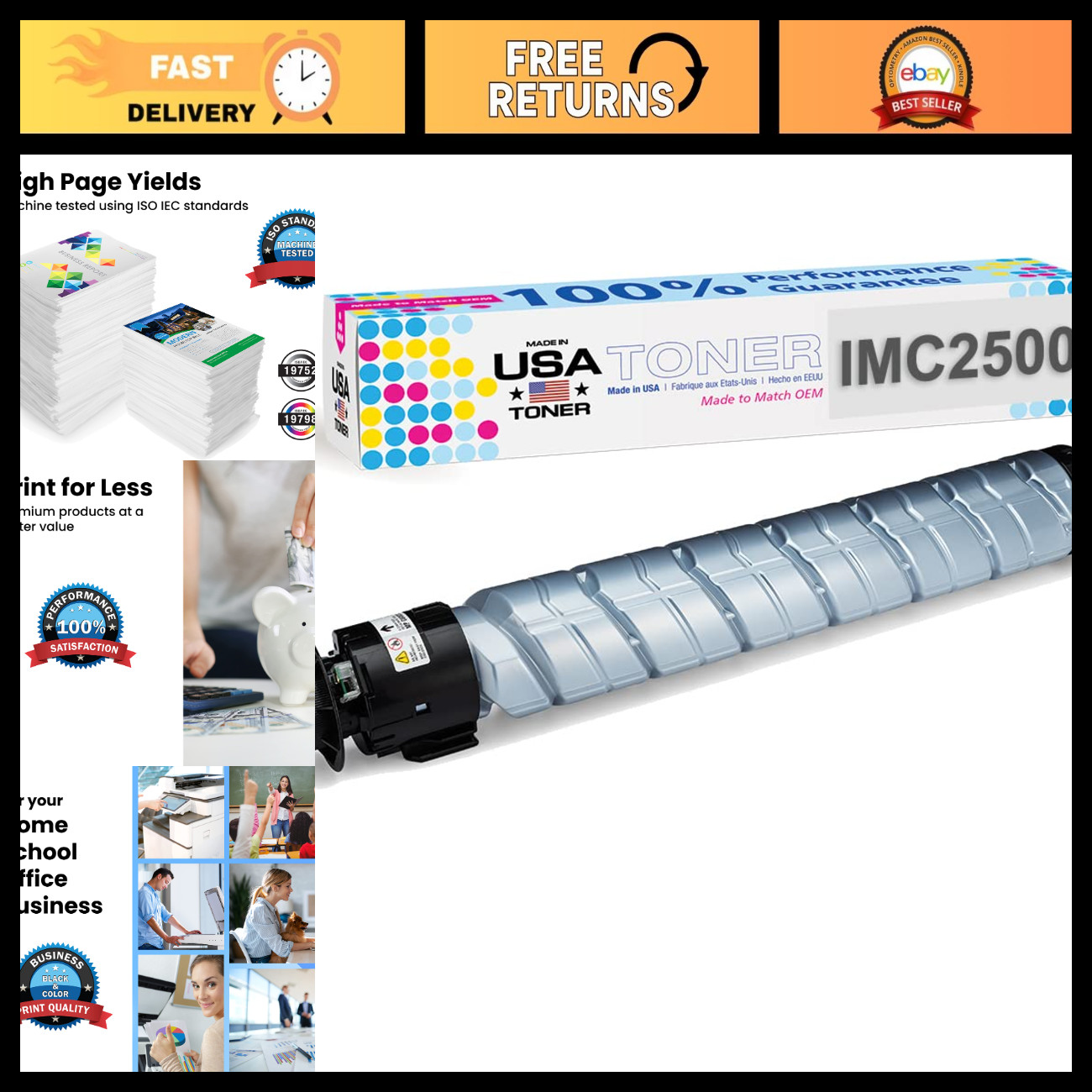Compatible Black Toner Cartridge for Ricoh Lanier Savin IM C2000 C2500 - USA Mad