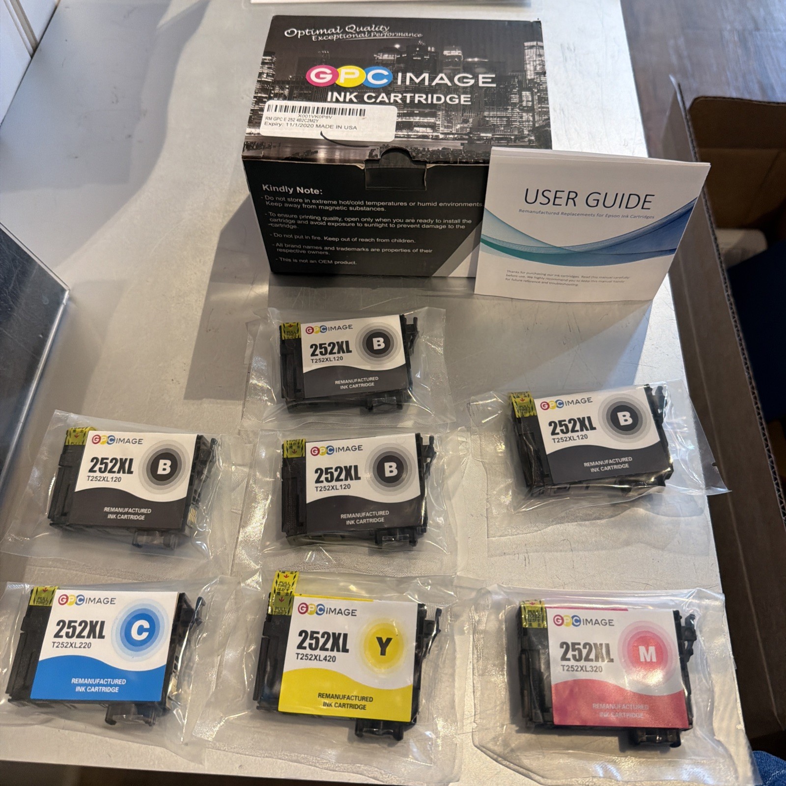 Ink Cartridge 252 XL Cyan 1 Yellow 1 ￼Magenta 1 Black 4 Open Box Total 7