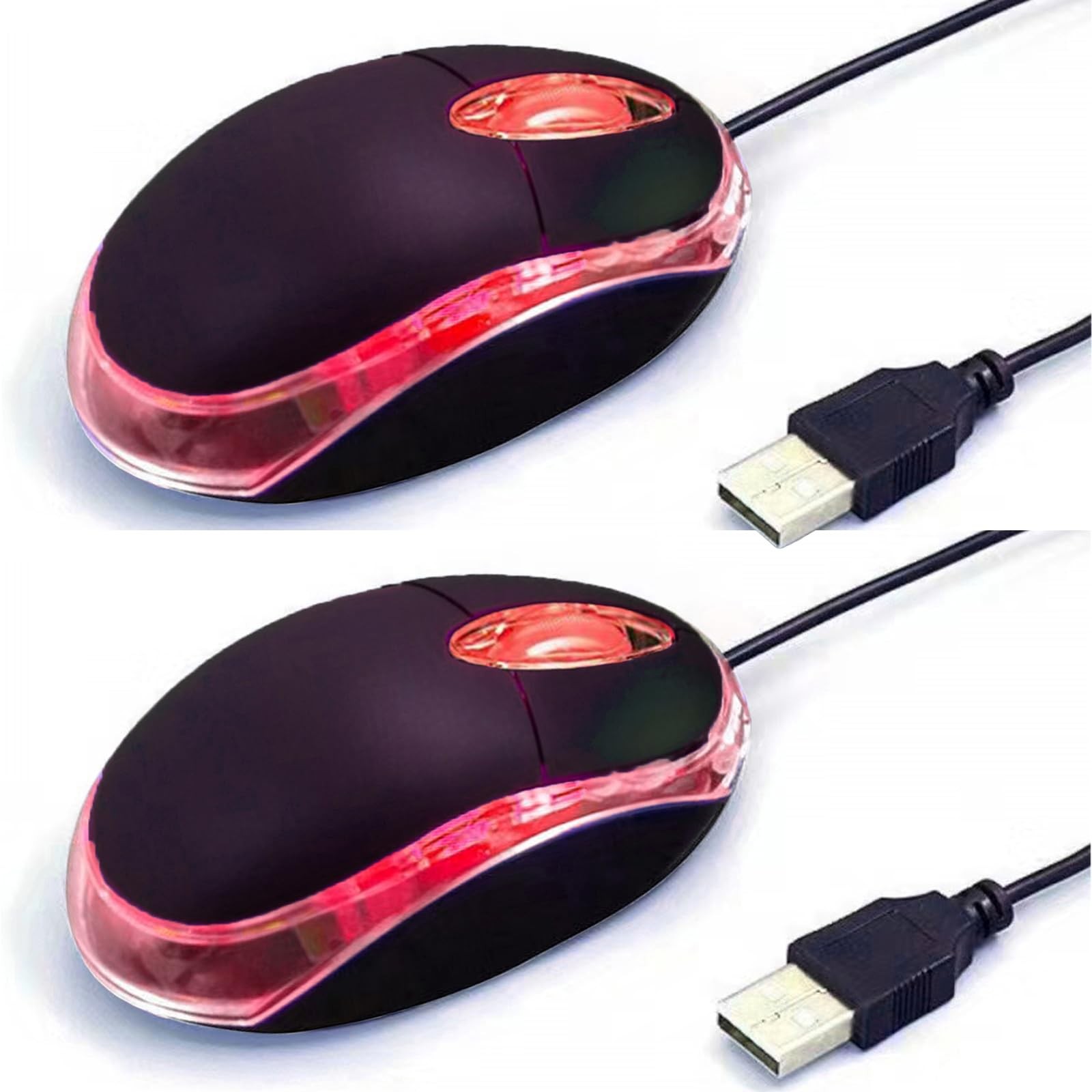 Yadojingcn 2 Pack Wired Mini Optical Mouse with Ergonomic 2 pack black