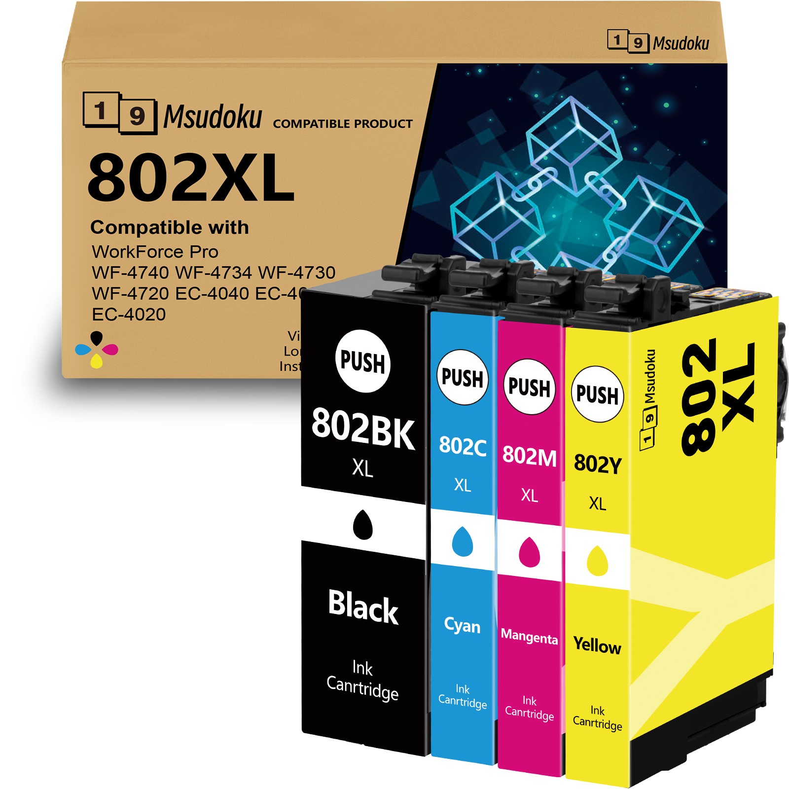 4PK 802XL Ink Cartridges For Epson WorkForce Pro WF-4720 WF-4730 WF-4740 EC-4040