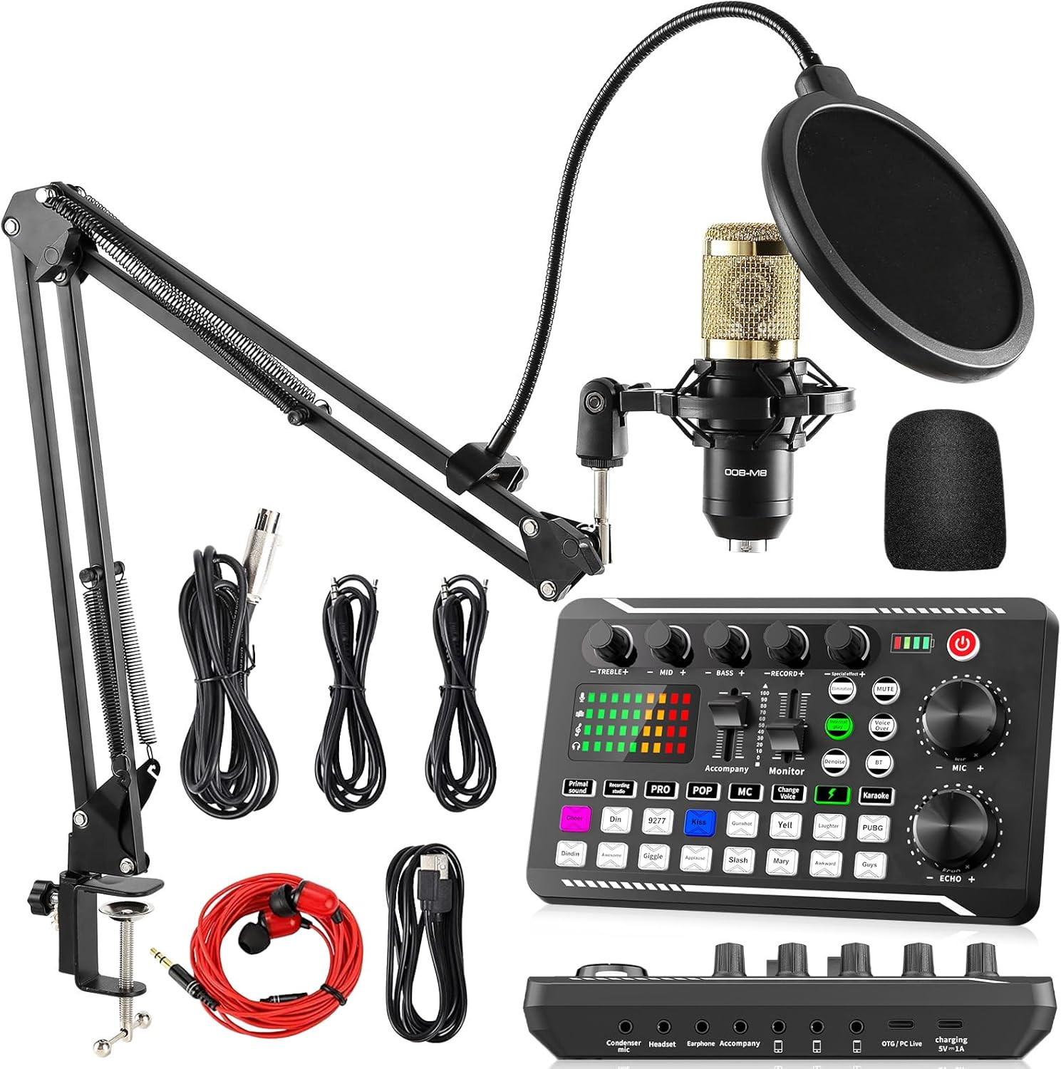 Podcast Equipment Bundle, F998 Live Sound Card with BM800 Recording