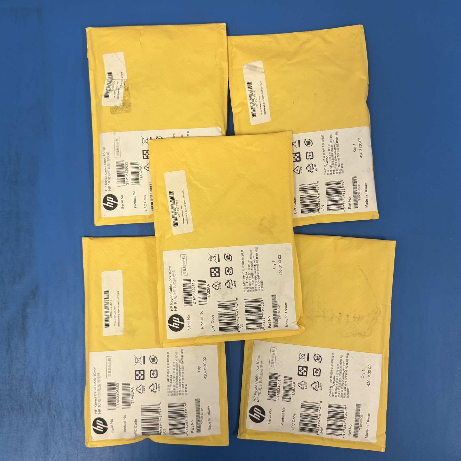 SEALED LOT OF 5 HP Keyed Cable Lock 10mm T1A62AA w/ 