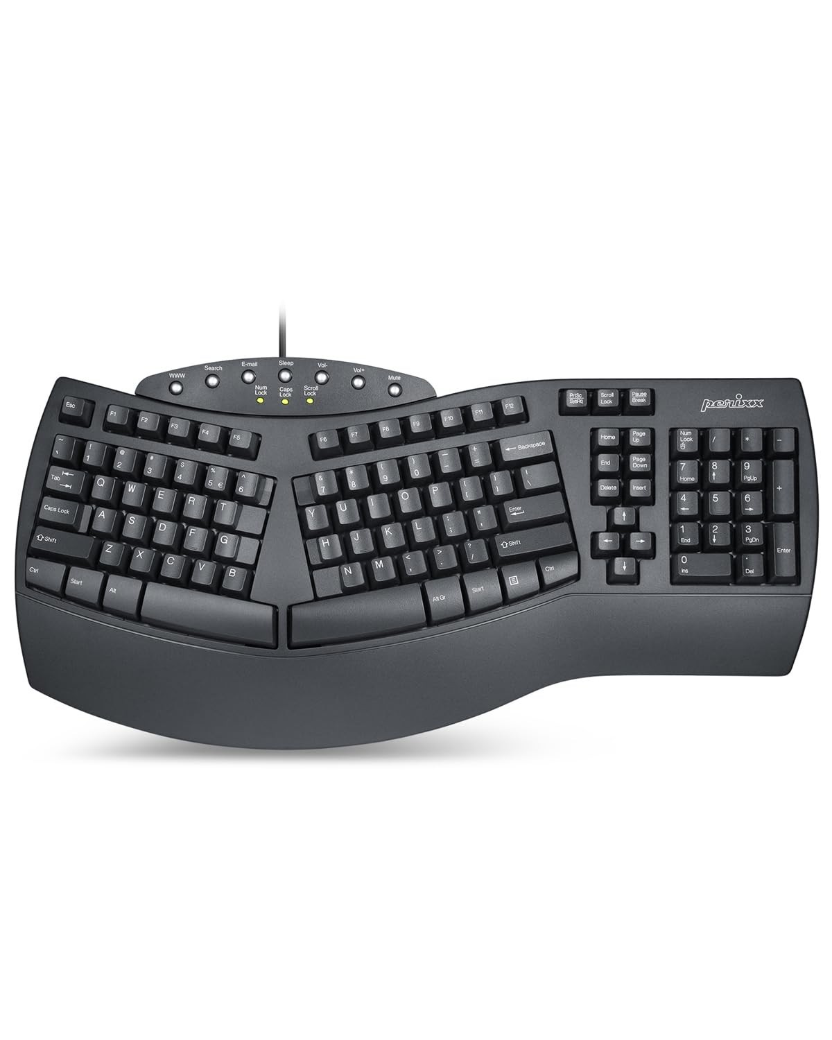 Perixx PERIBOARD-512B Wired Ergonomic Split Keyboard with Wrist Rest - Black