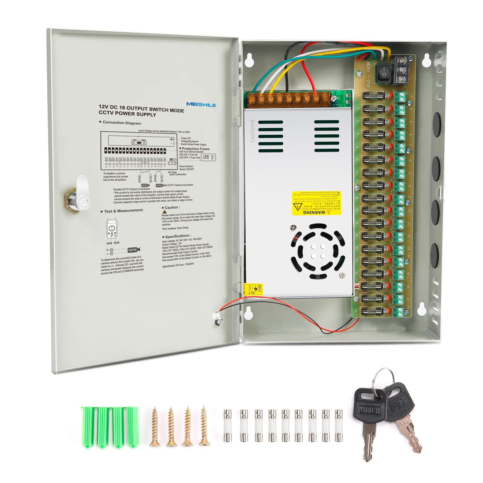 18 Port Channel 12V 2A Power Supply Box Distributed Cabinet 1.5/1/0.5A