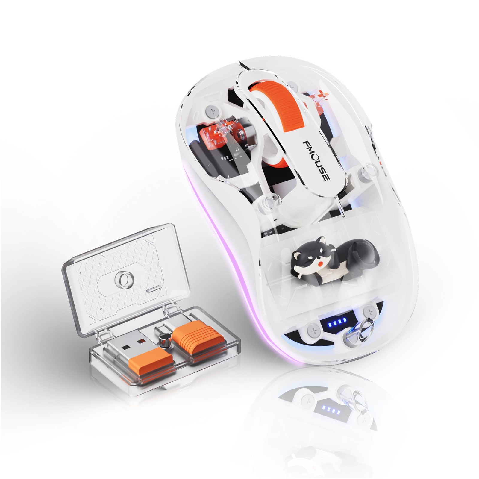 Cute Transparent TriMode Wireless Mouse Rechargeable White Bluetooth 2.4G
