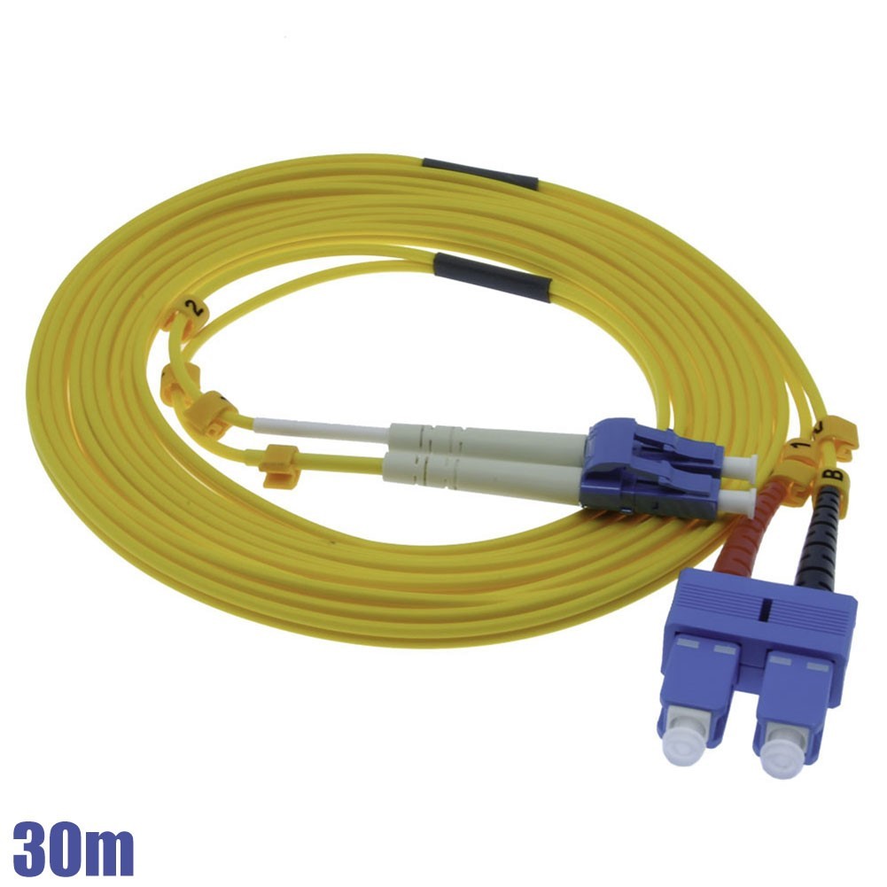 30M LC-SC 9/125 Duplex Single Mode Fiber Optic Optical Patch Cable Cord Yellow 