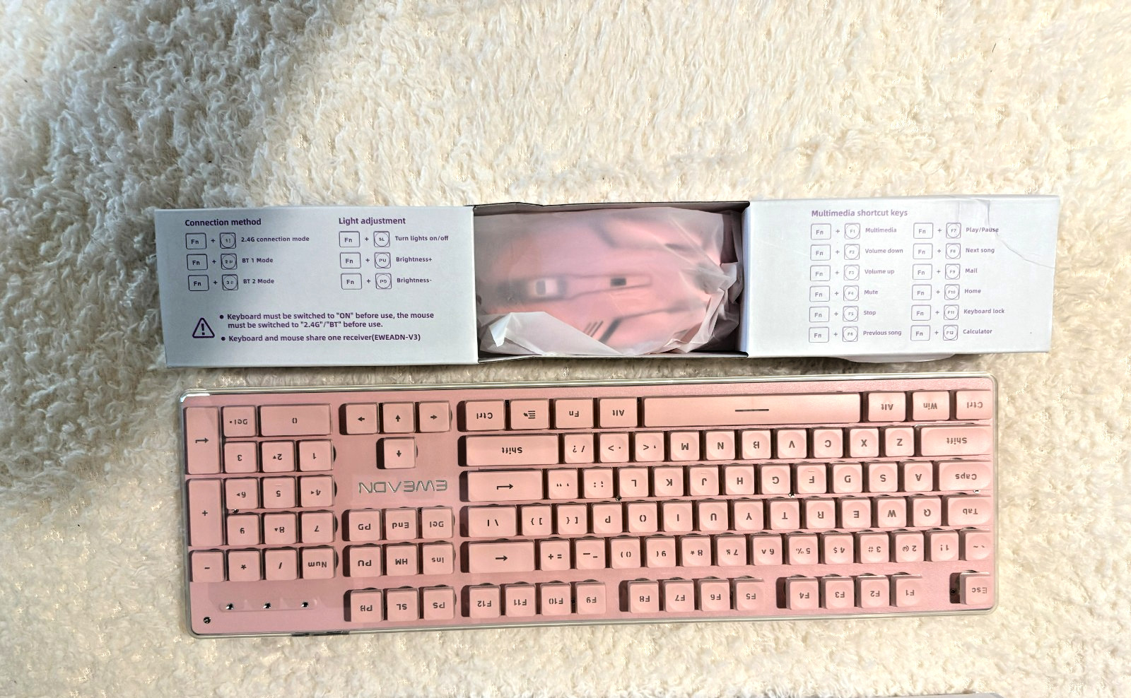 EWEADN V3 Pink Wireless Keyboard & Mouse Combo - Backlight 