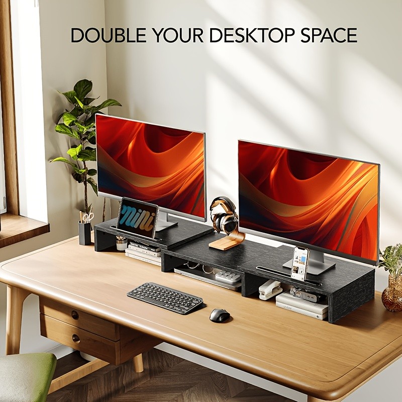 Desk And Drawer Organizers - Dual Monitor Stand Riser Office Desktop Organizer