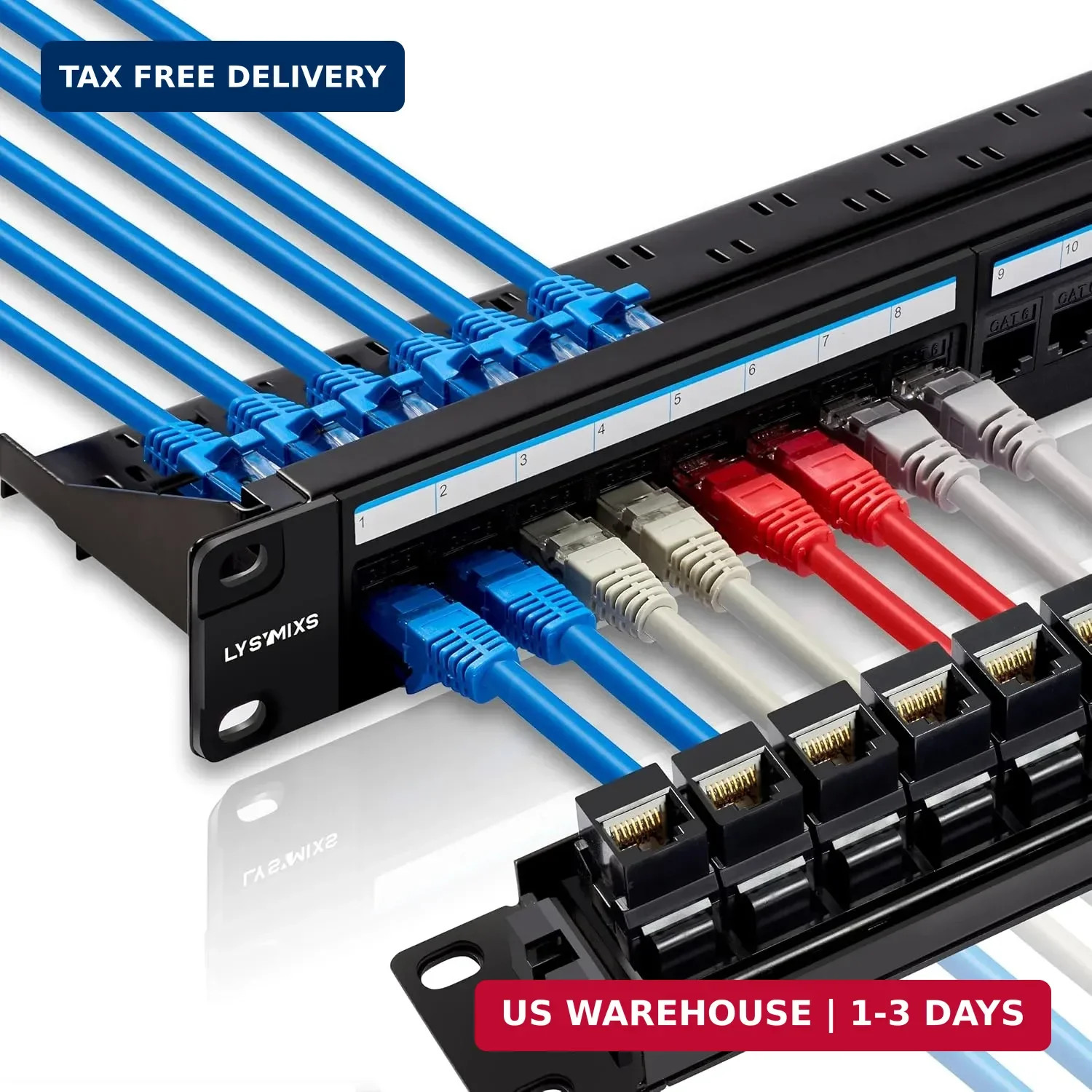 24 Port RJ45 Patch Panel Cat6 Feed Through, Coupler Network Panel 19 Inch, Inlin
