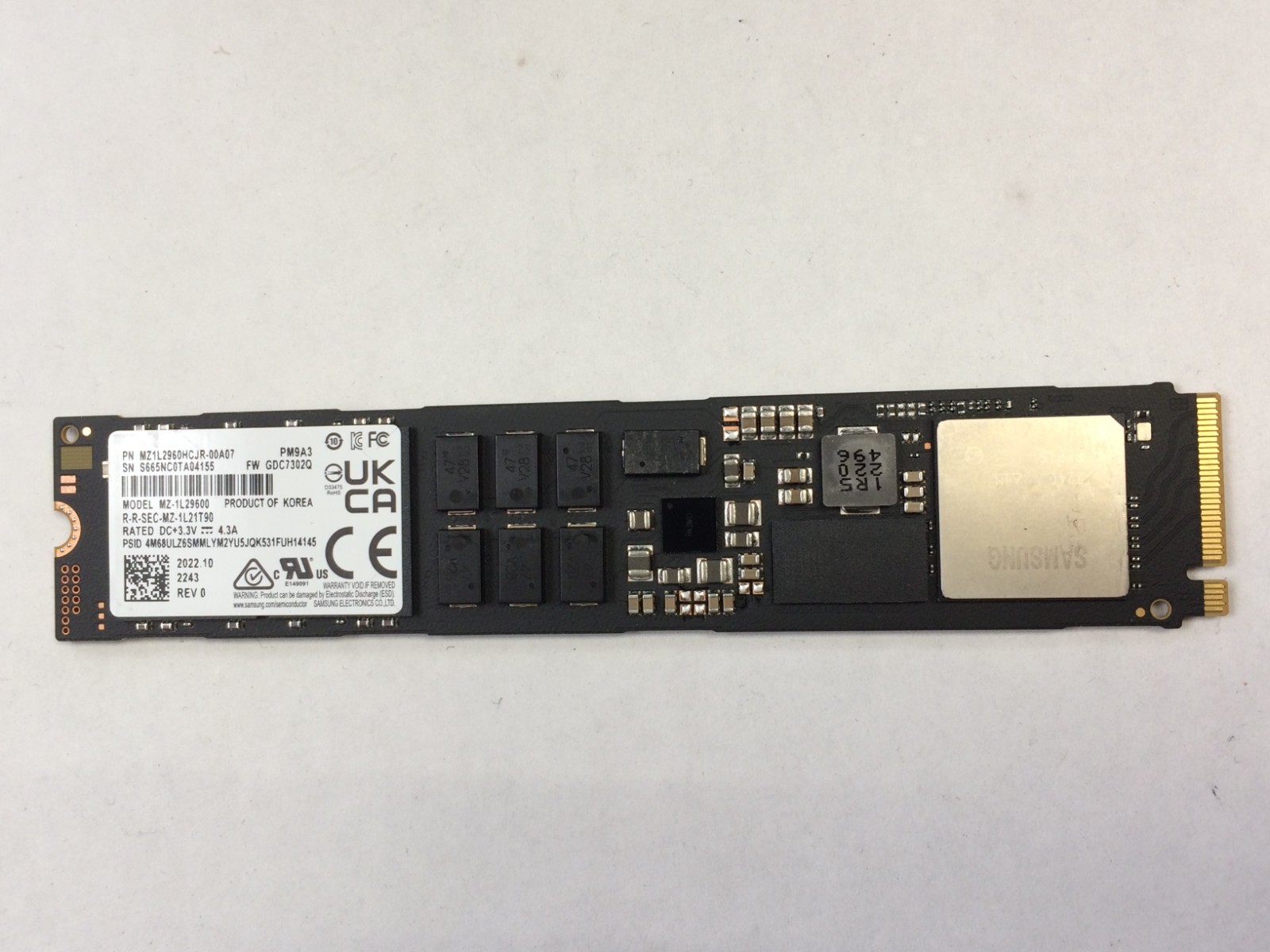 Samsung PM9A3 960GB PCIE NVMe M.2 Solid State Drive MZ1L2960HCJR | Excellent