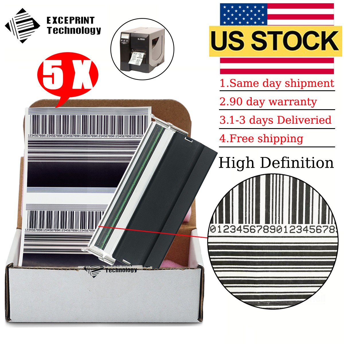 ✅ 5pcs Printhead For Zebra ZM400 300dpi Thermal Label Printer 79801M ✅