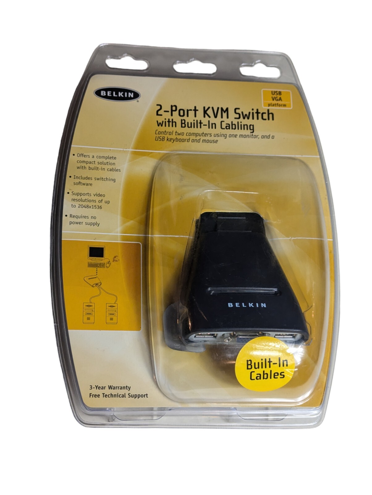 Belkin 2-Port External KVM switch With Built In Cabeling USB/VGA F1DK102U New