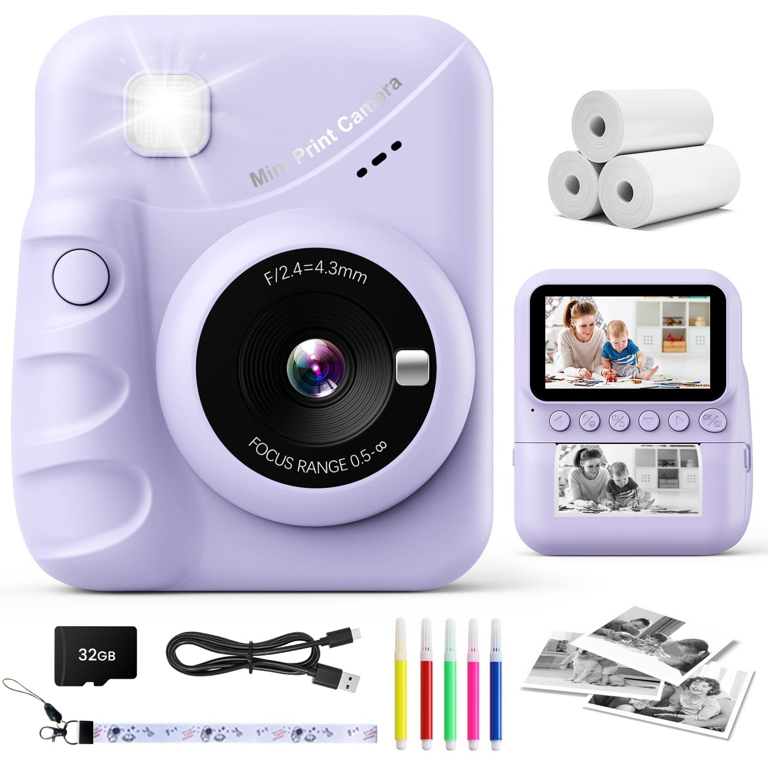 Kids Camera Instant Print, 3.0'' Screen 48MP Photo Instant Camera for Kids wi...