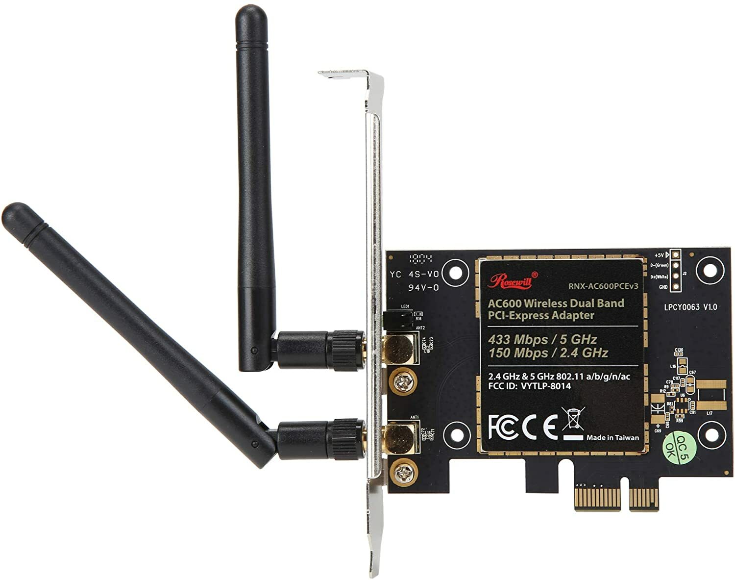 Rosewill Wi-Fi Adapter / Wireless AC600 Adapter / PCI Express Network Card, Dual