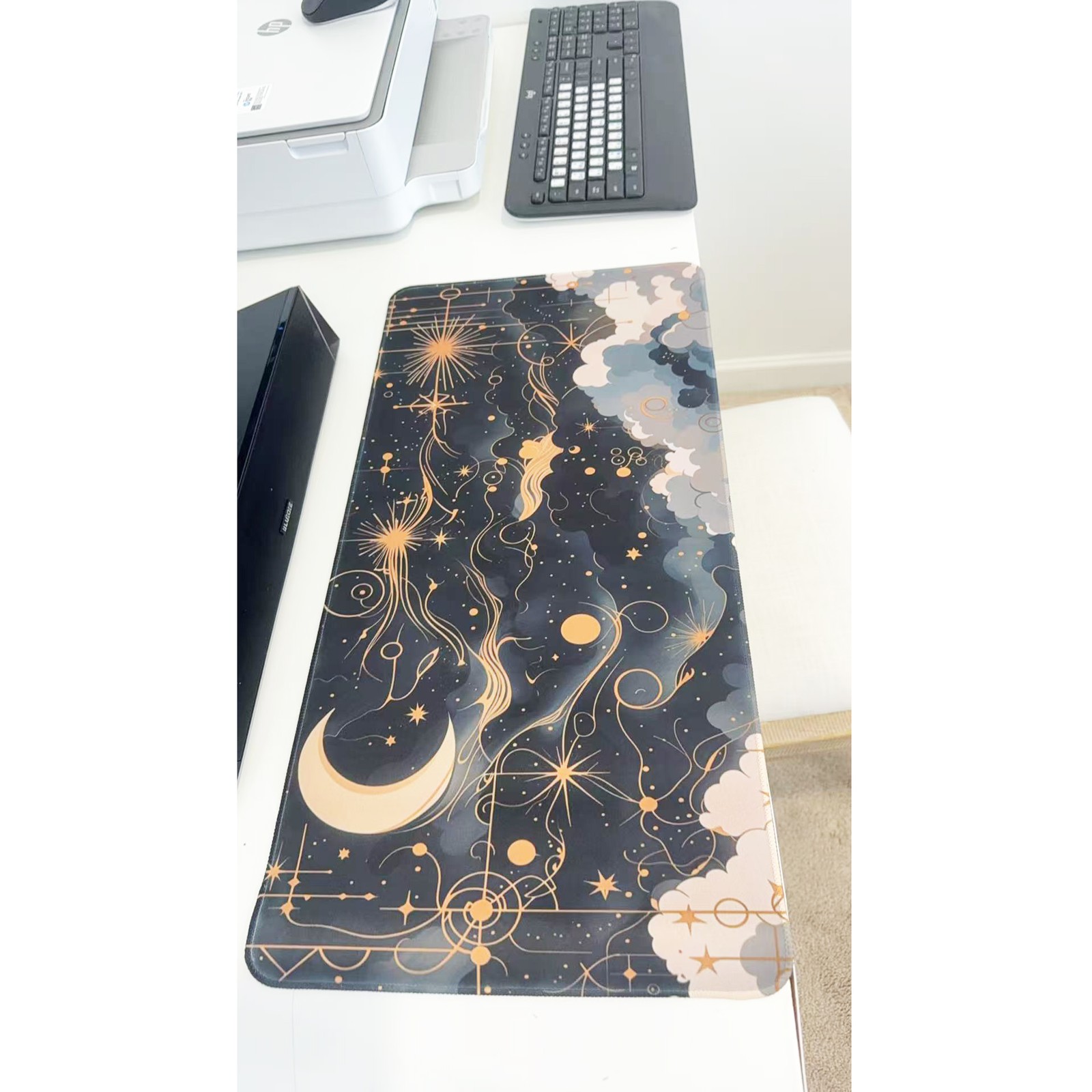 Mystical Gold Line Art Star Large Gaming Mouse Pad 23.6"x11.5" Non-Slip Desk Mat