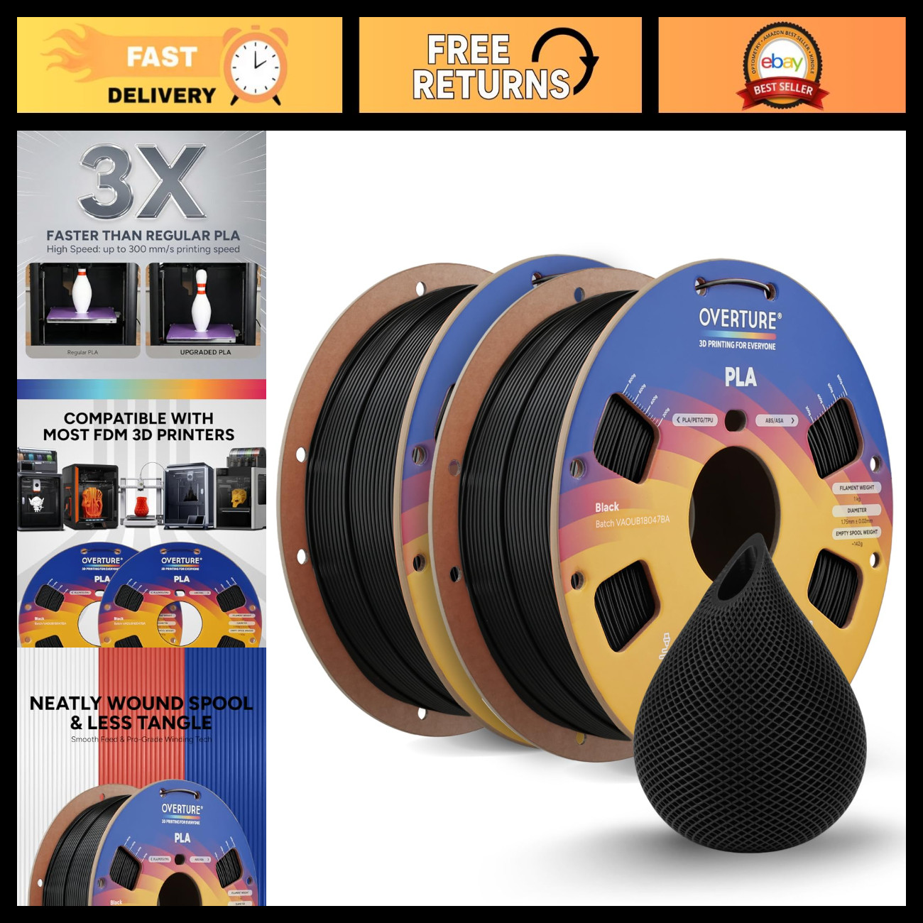 High-Speed 2KG PLA Filament Bundle 1.75mm for 3D Printers - Quality Printing Mat
