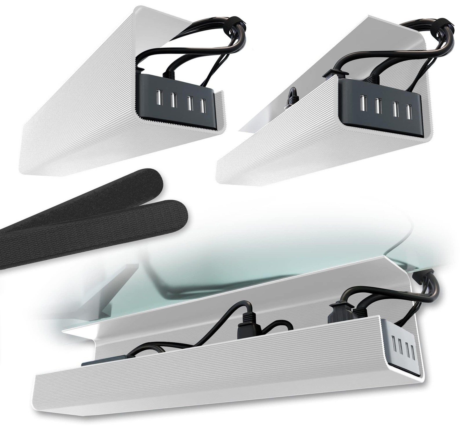 Scanfield Under Desk Cable Management Tray, No-Screw, 17-Inch, 2-Pack White