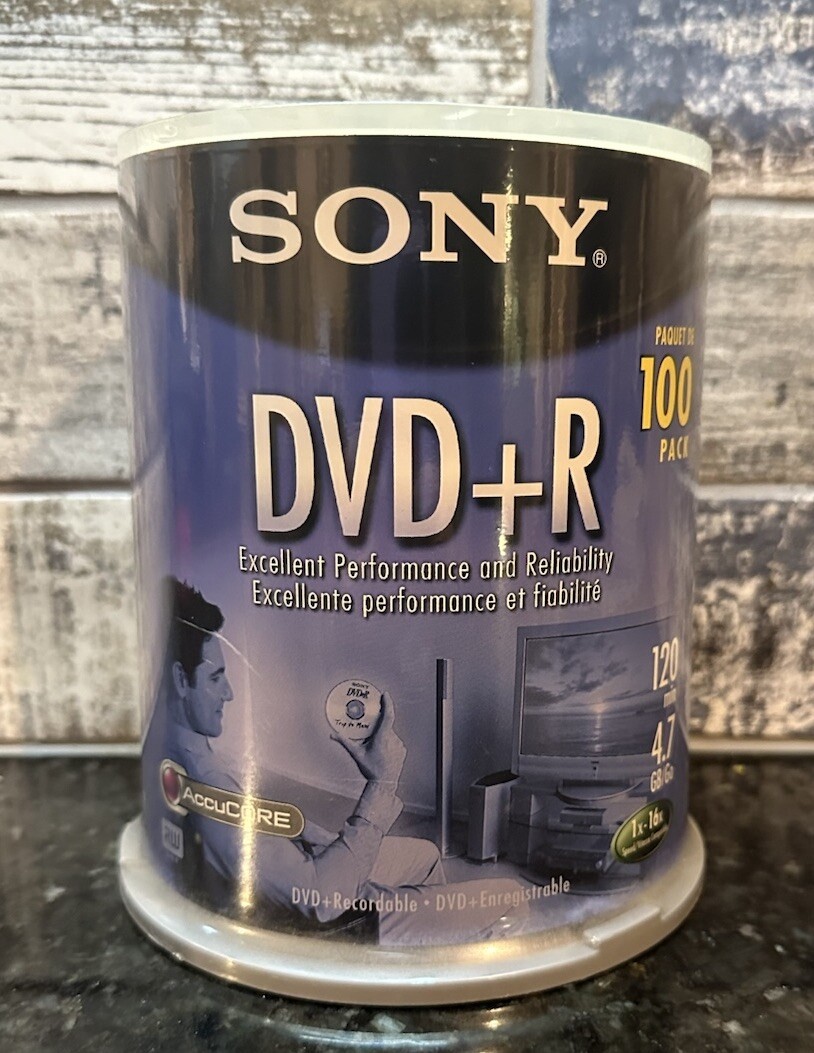 Sony AccuCORE 100 Pack DVD+R 4.7GB 16X Blank Discs - New & Sealed