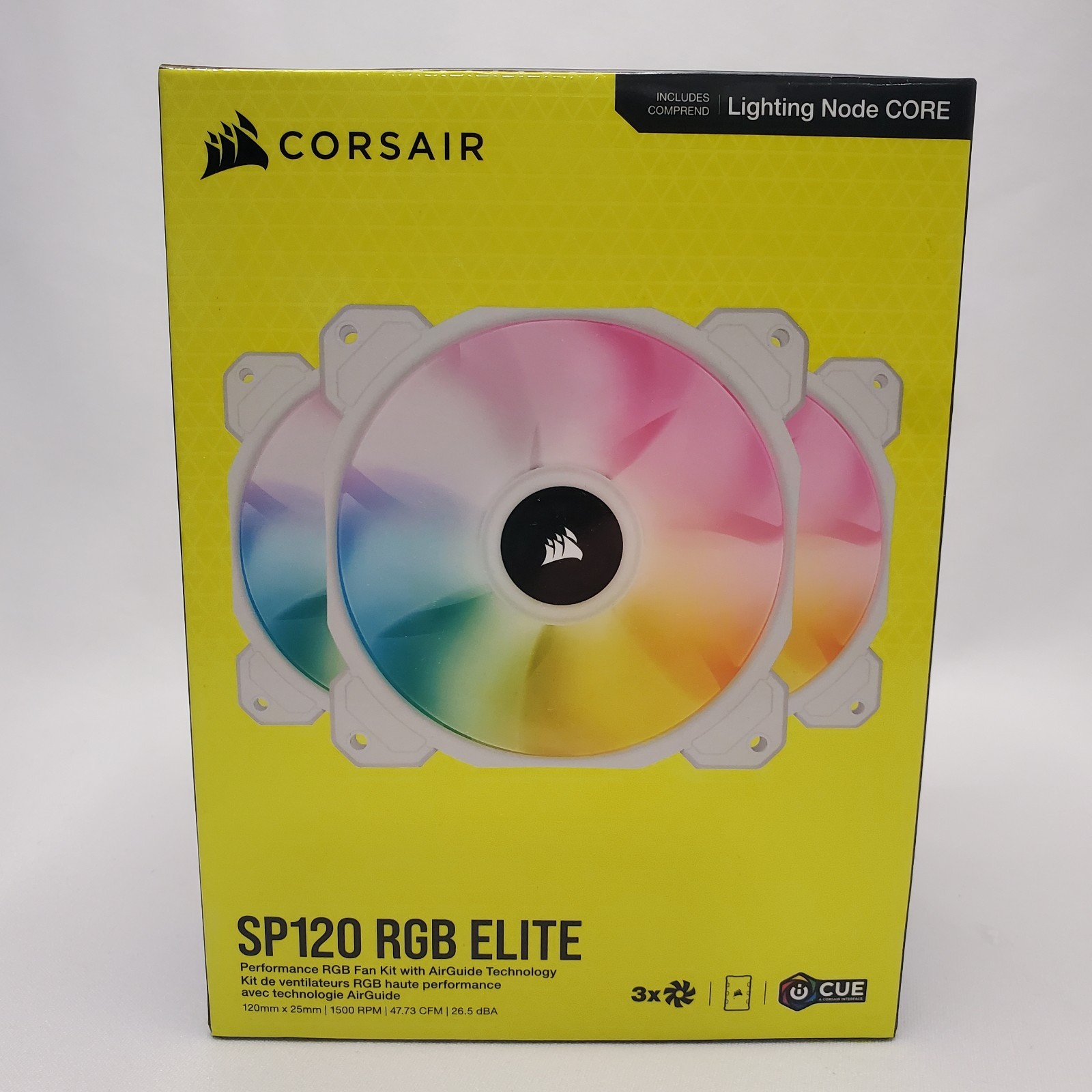 Corsair SP120 RGB ELITE 120mm Performance Fan 3-Pack Kit iCUE Lighting Node CORE