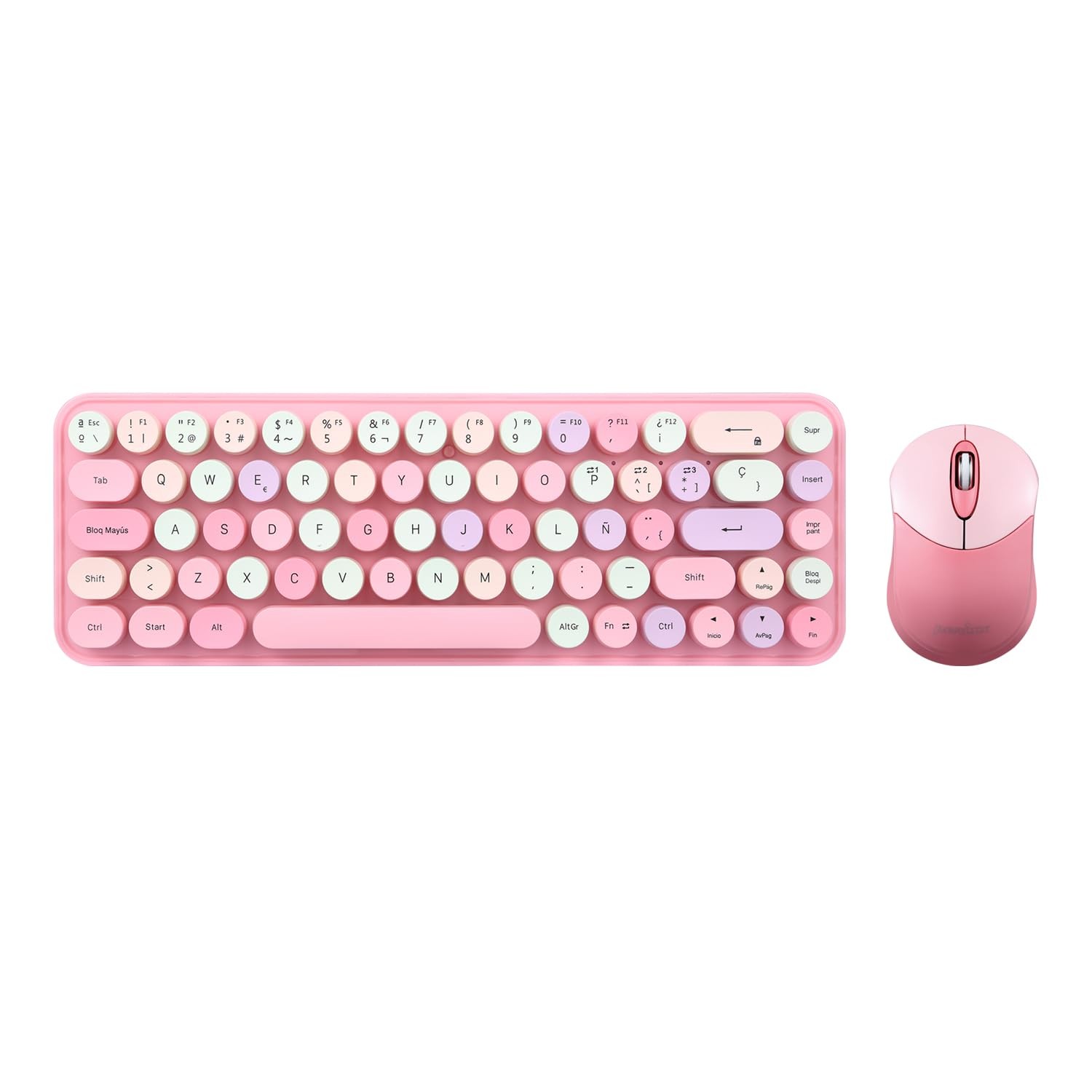 PERIDUO802PK ES Set Teclado Inalambrico Bluetooth Teclas Redondas Rosado