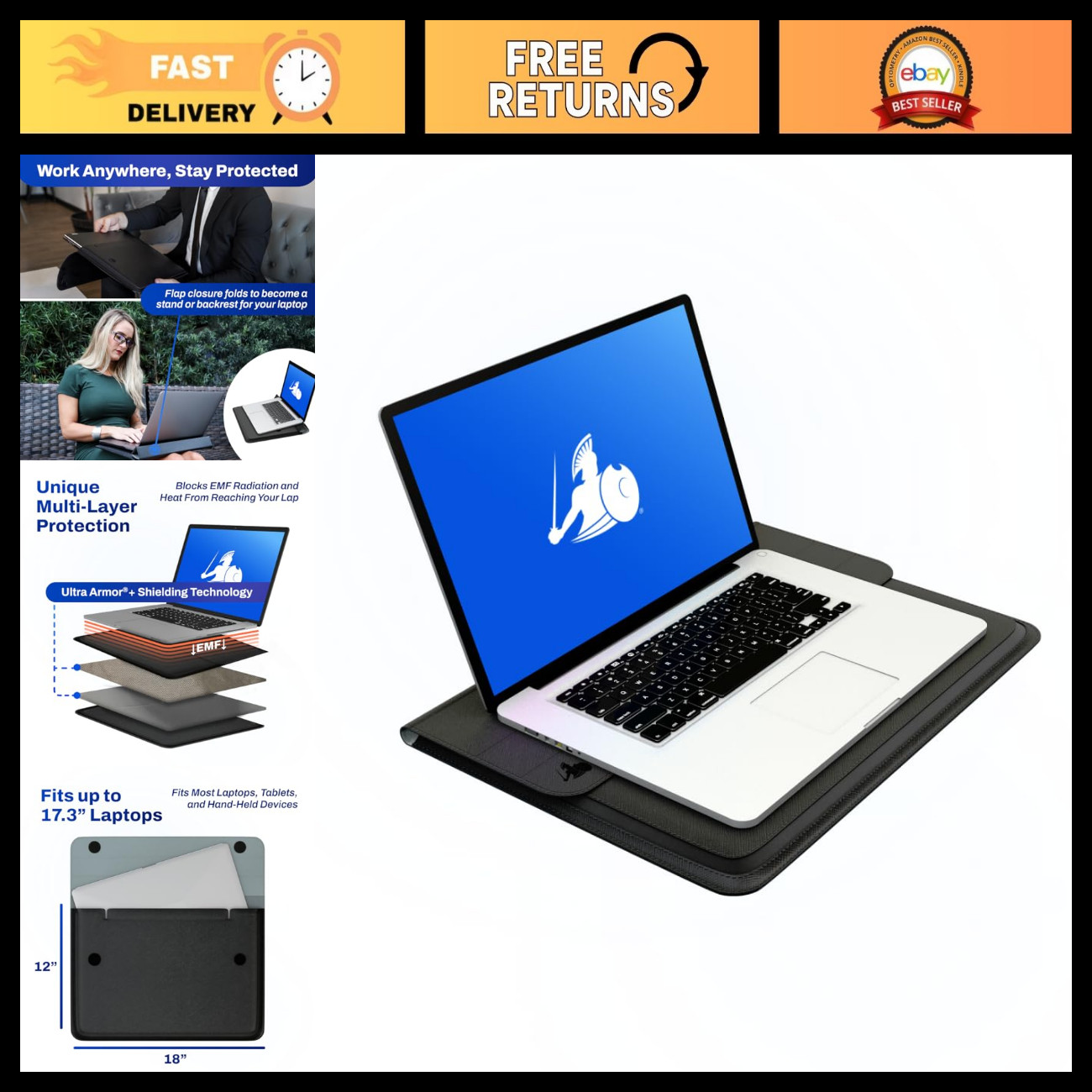 EMF Protection Laptop Sleeve – Certified Shield, Anti-Radiation, Lightweight Cas