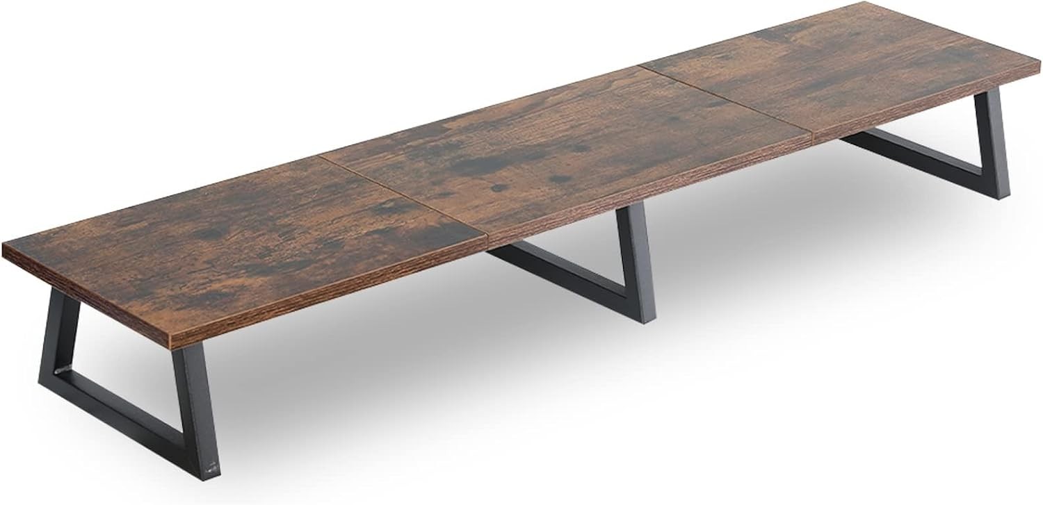 42 inch Large [Dual] [Monitor] [Riser] Rustic Brown Extra Long TV Stand Wood