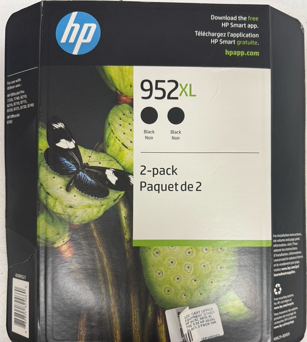 NEW HP 952XL BLACK - 2 PACK  High Yield Ink Cartridges 1/2027