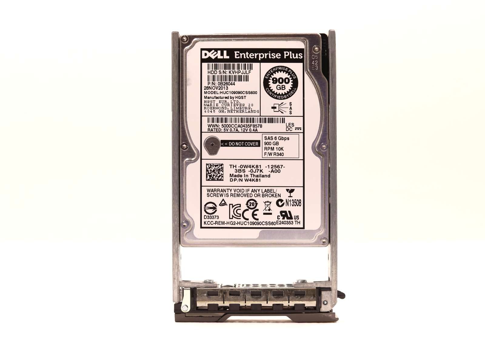 Dell HUC109090CSS600 900GB 2.5" 6Gb/s 10K RPM SAS Hard Drive W/Caddy P/N: 0W4K81
