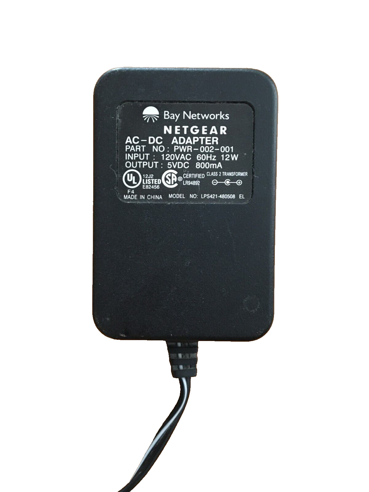NETGEAR PWR-002-001 AC Adapter plug 5VDC 800mA 12W 60Hz MODEL NO: LPS421-480508