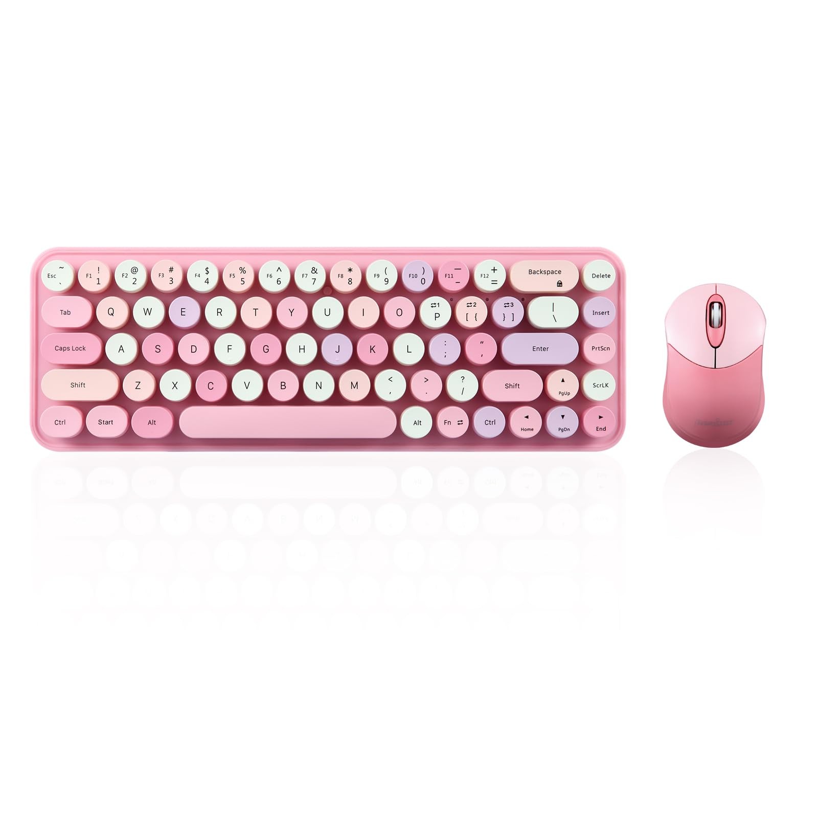 PERIDUO-802PK Bluetooth Mini Keyboard and Combo - Round Key Caps - Pastel Pin...