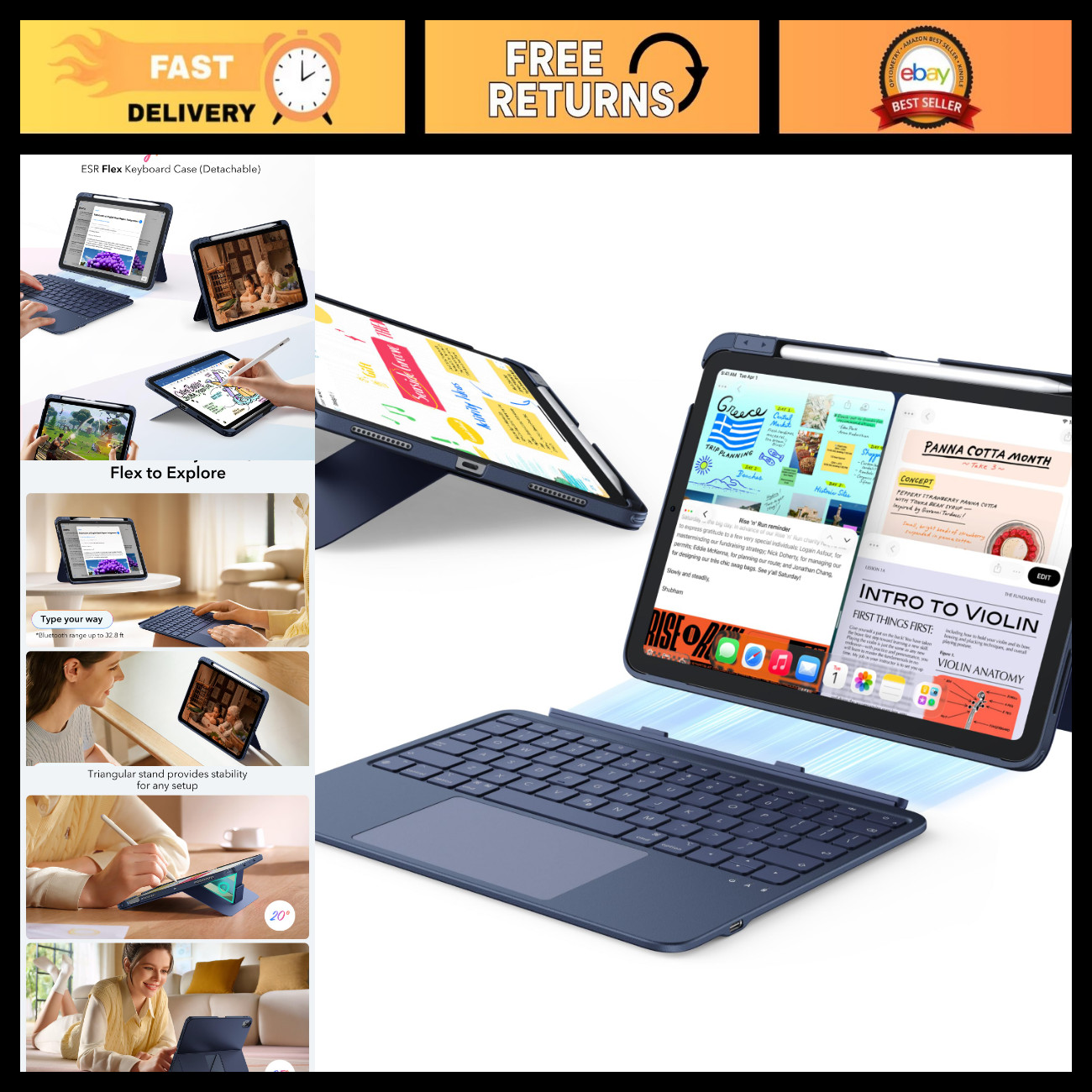 Ultra-Light iPad Air 11" Case with Keyboard M4/M3/M2, Slim & Durable Design
