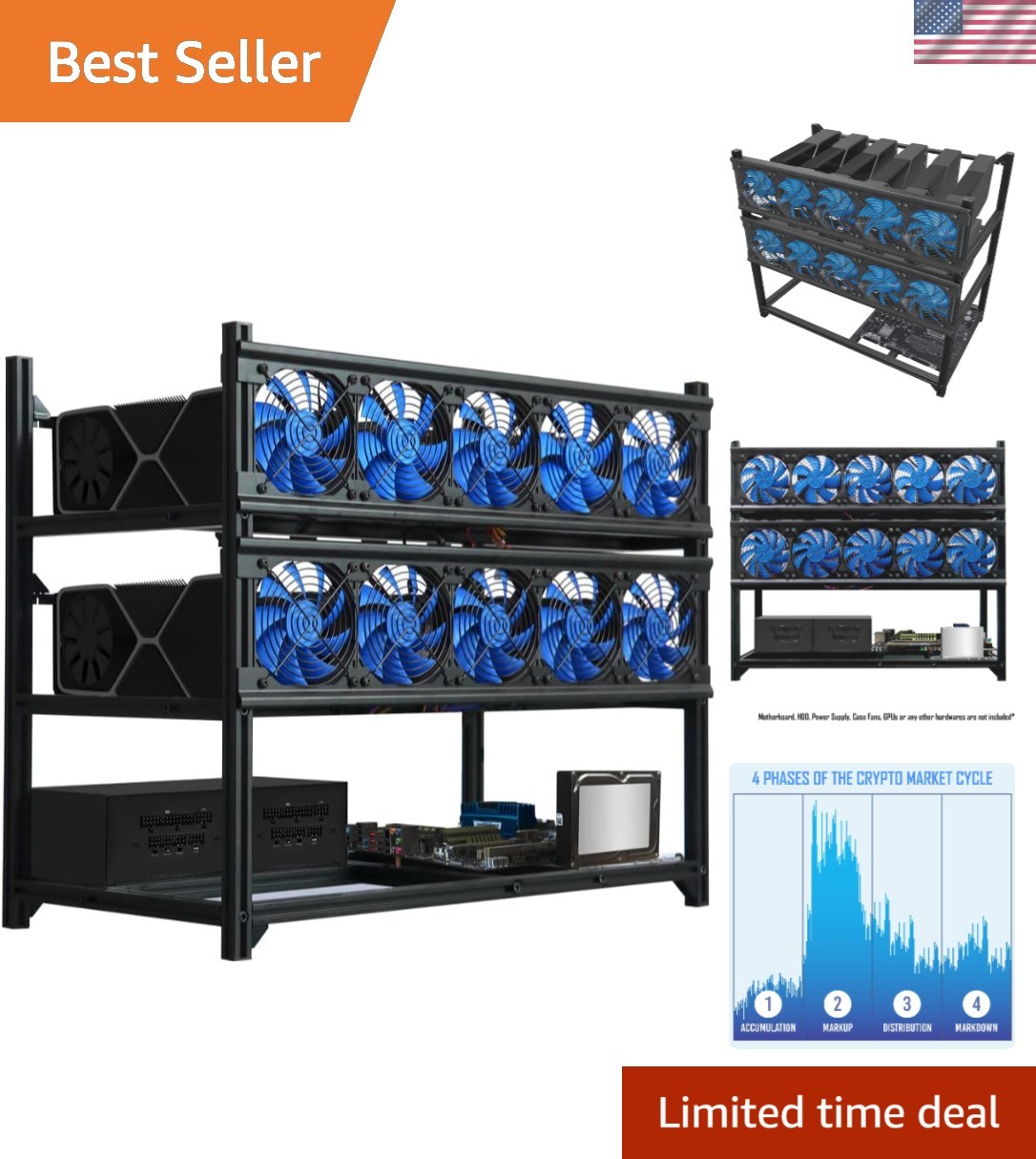 Heavy-Duty Aluminum Mining Rig Frame – 12 GPU Capacity with Air Cooling Solution