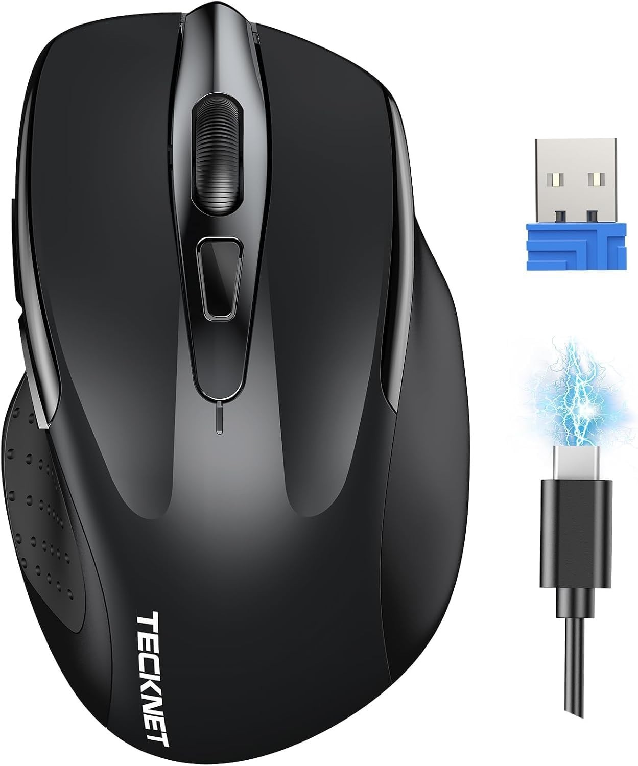 TeckNet TK-MS009 Wireless Rechargeable Mouse Black USB Receiver