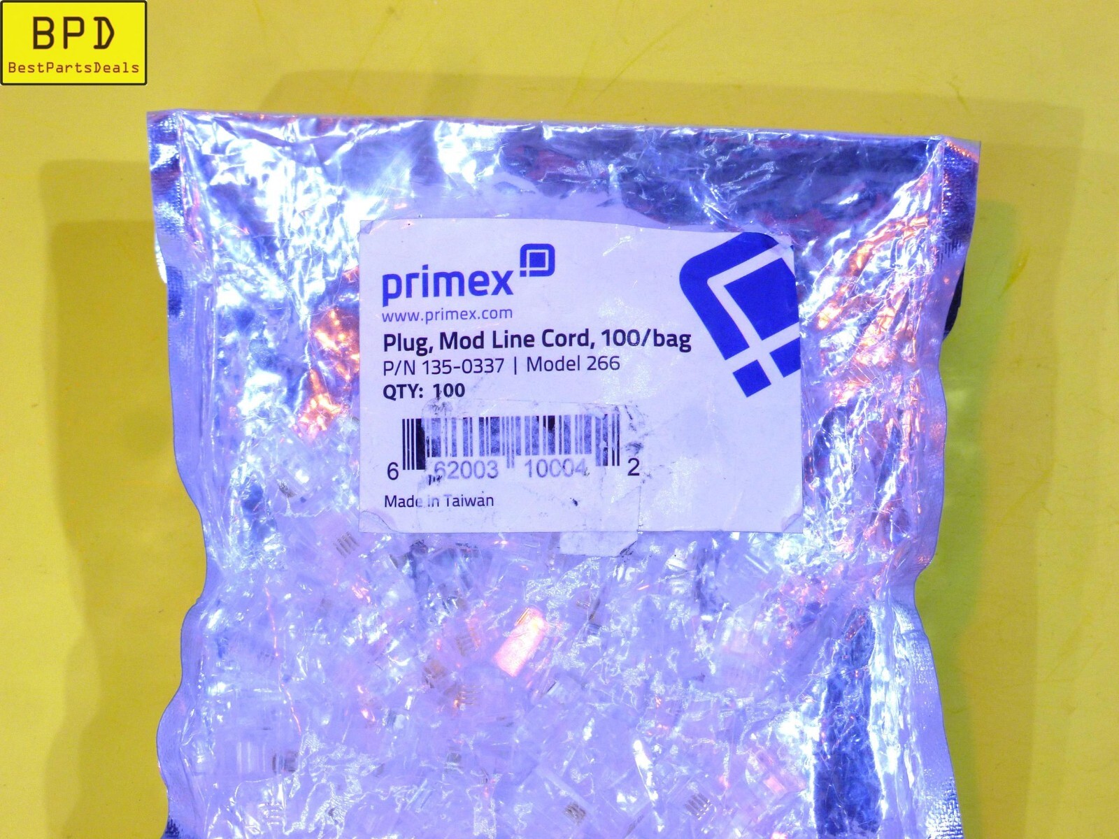 100x Pack Modular 6 Position 4 Conductor Plugs Model 266 PRIMEX 135-0337