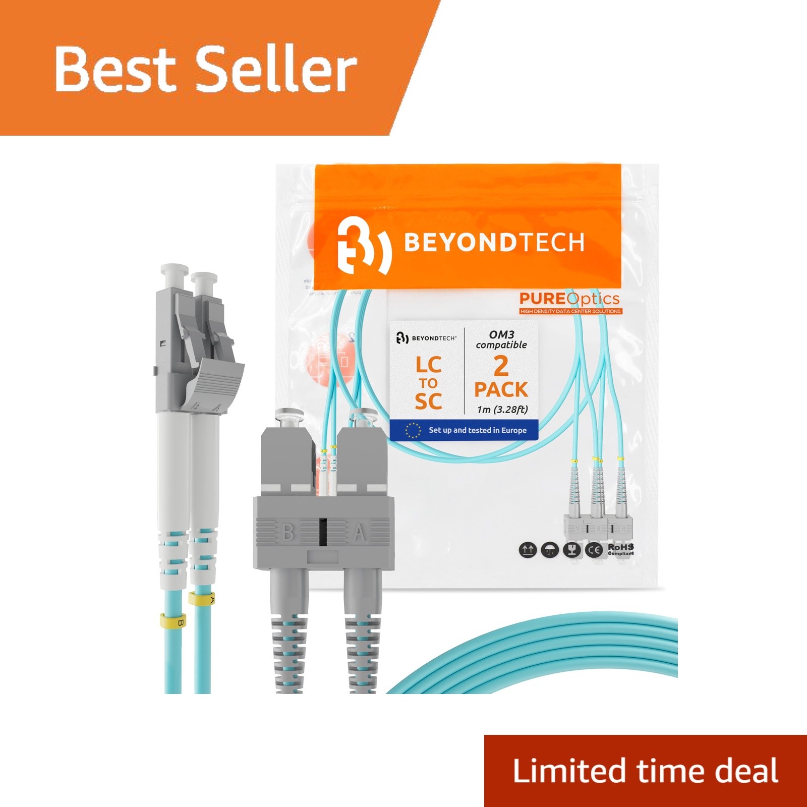 BEYONDTECH LC to SC Fiber Cable 1m (3ft) 2-Pack
