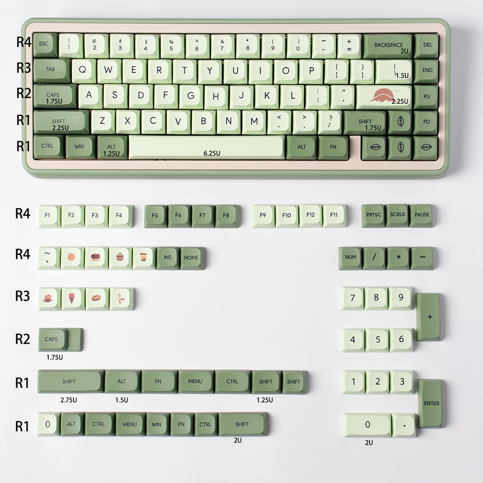 124 Keys Matcha Green Dye Sub PBT Keycap Set XDA Profile Fits Cherry MX Key