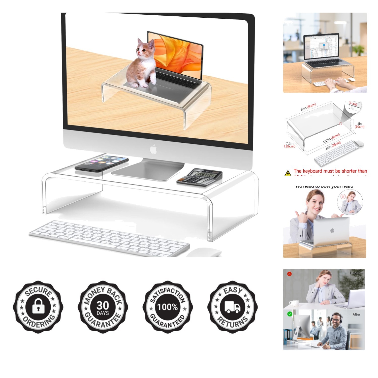 Grade A Acrylic Monitor Riser - Enhance Your Workspace Style and Comfort