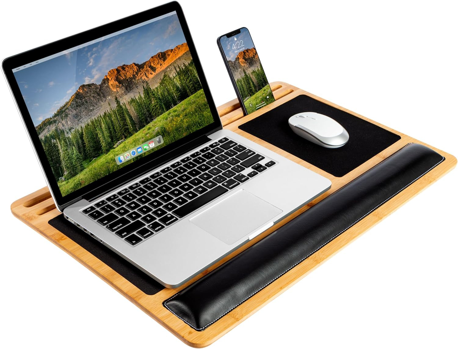 Bamboo Pro Lap Board with Wrist Rest, Mouse Pad, and Phone Holder - Natural - Fi