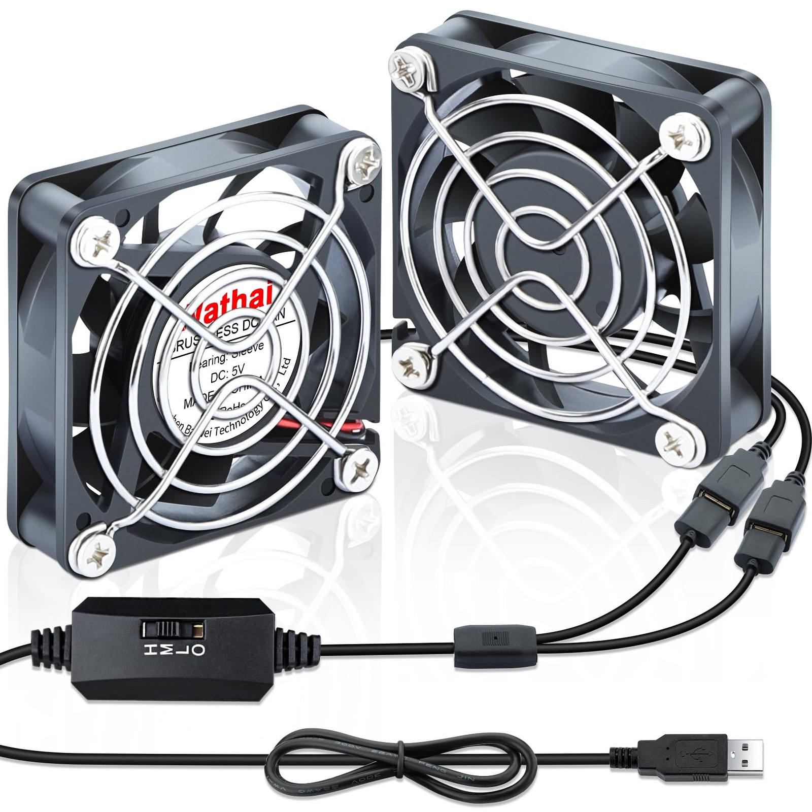 2Pack 60mm USB Fan 5V Brushless Computer Cooling with 3 Speed