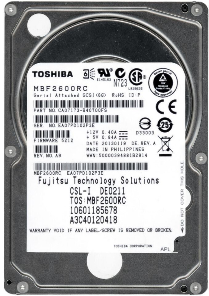 HARD DRIVE FUJITSU A3C40120418 MBF2600RC 600GB 10000RPM 16MB SAS-2 2.5'' inch