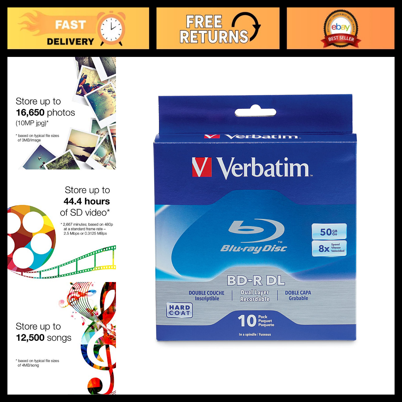 50GB 8X Double Layer Blu-ray Discs - BD-R Blank Recordable Media - 10 Pack