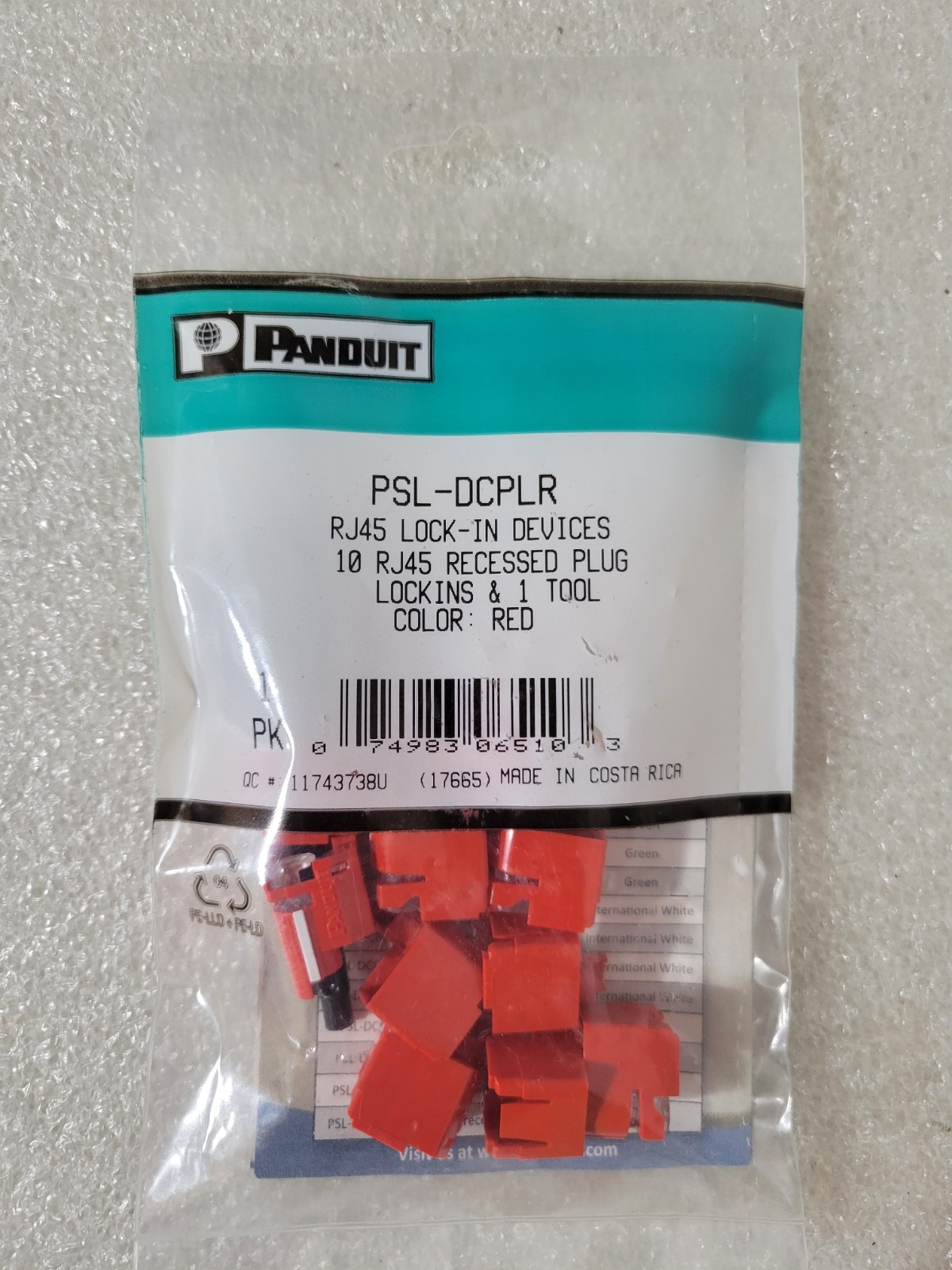 Pack of 10 Panduit PSL-DCPLR RJ45 Lock-in Devices Red Recessed Plug & Tool