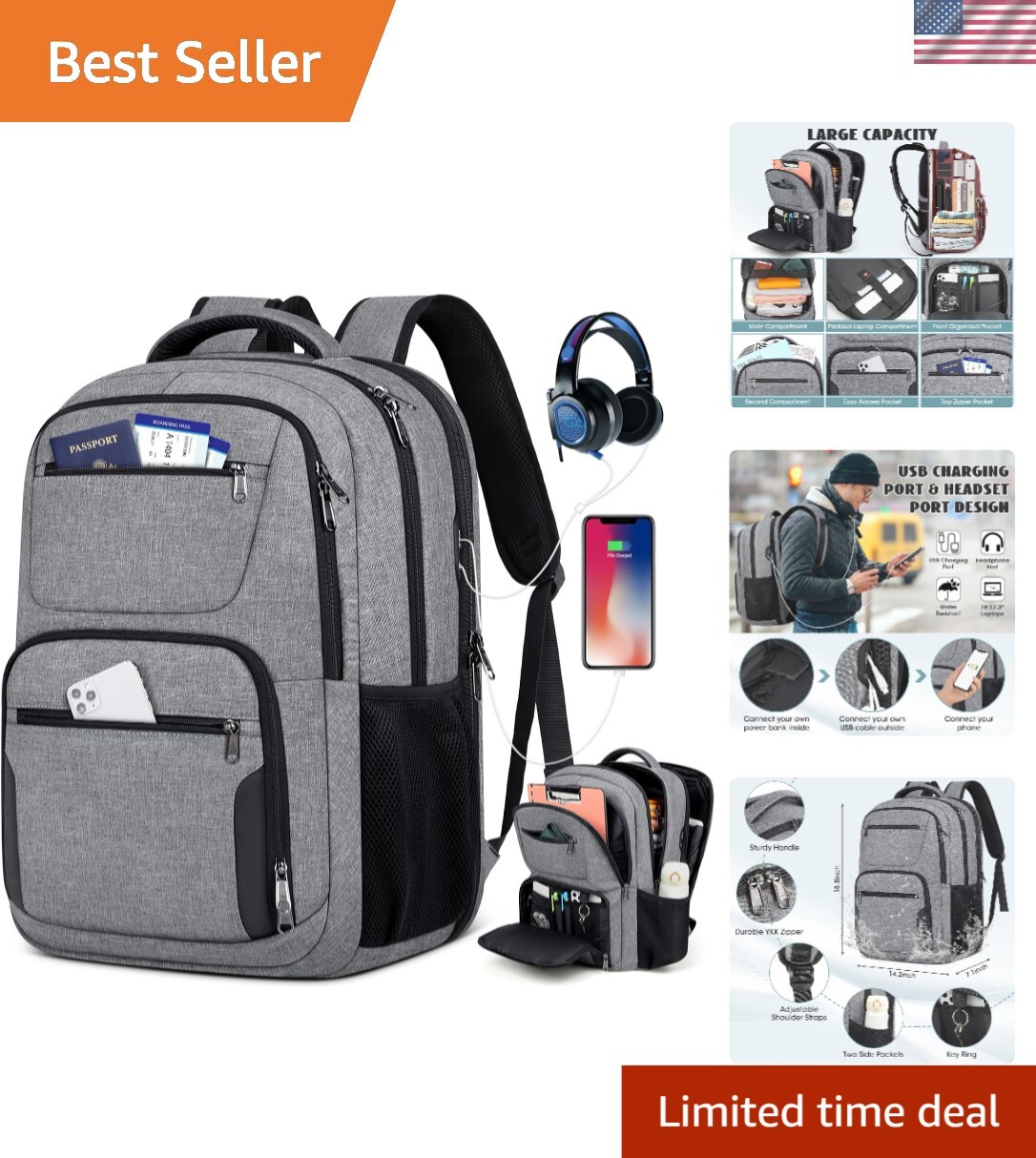 Multi-Compartment Laptop Backpack with USB Port - Perfect for Business & Travel