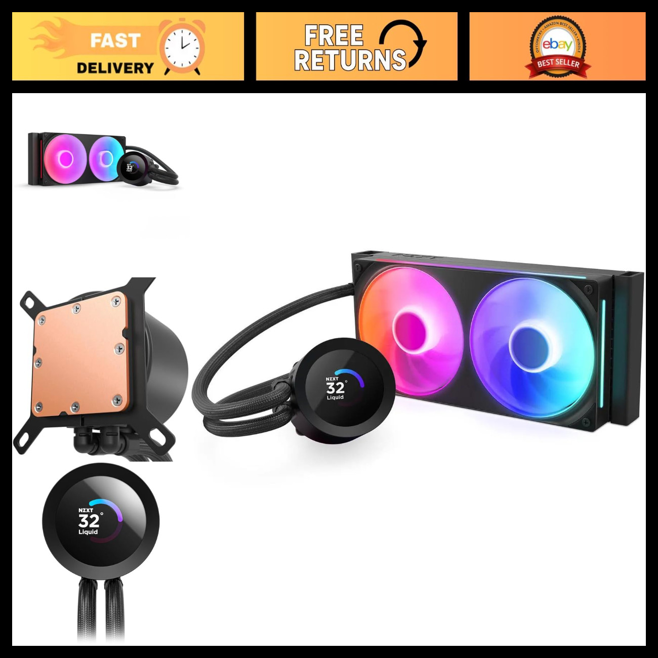 240mm AIO RGB CPU Cooler with LCD Display - High Performance Liquid Cooling
