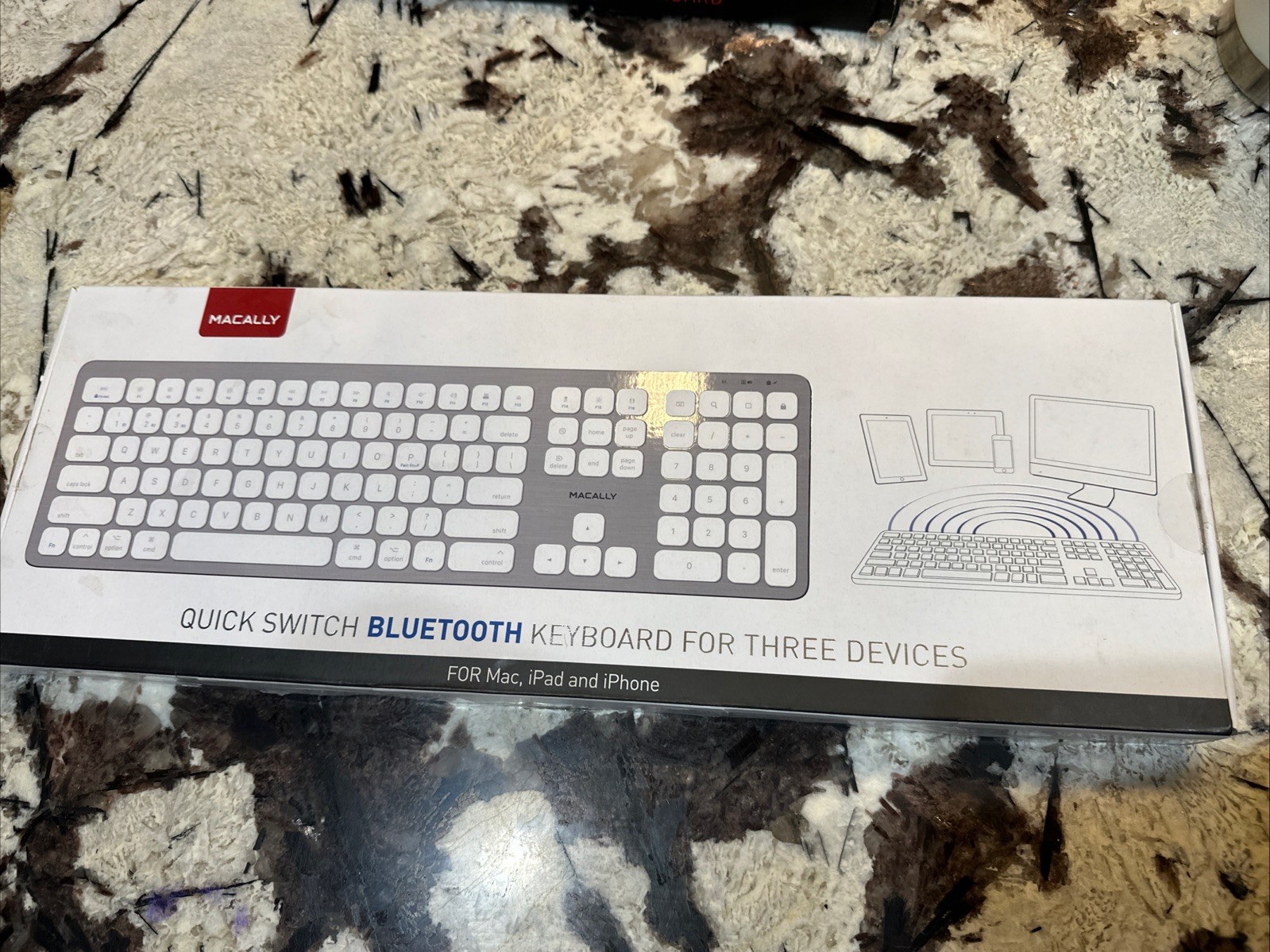 New MACALLY BTWKEYMB  Quick Switch Bluetooth Keyboard  For 3 Devices Silver Seal